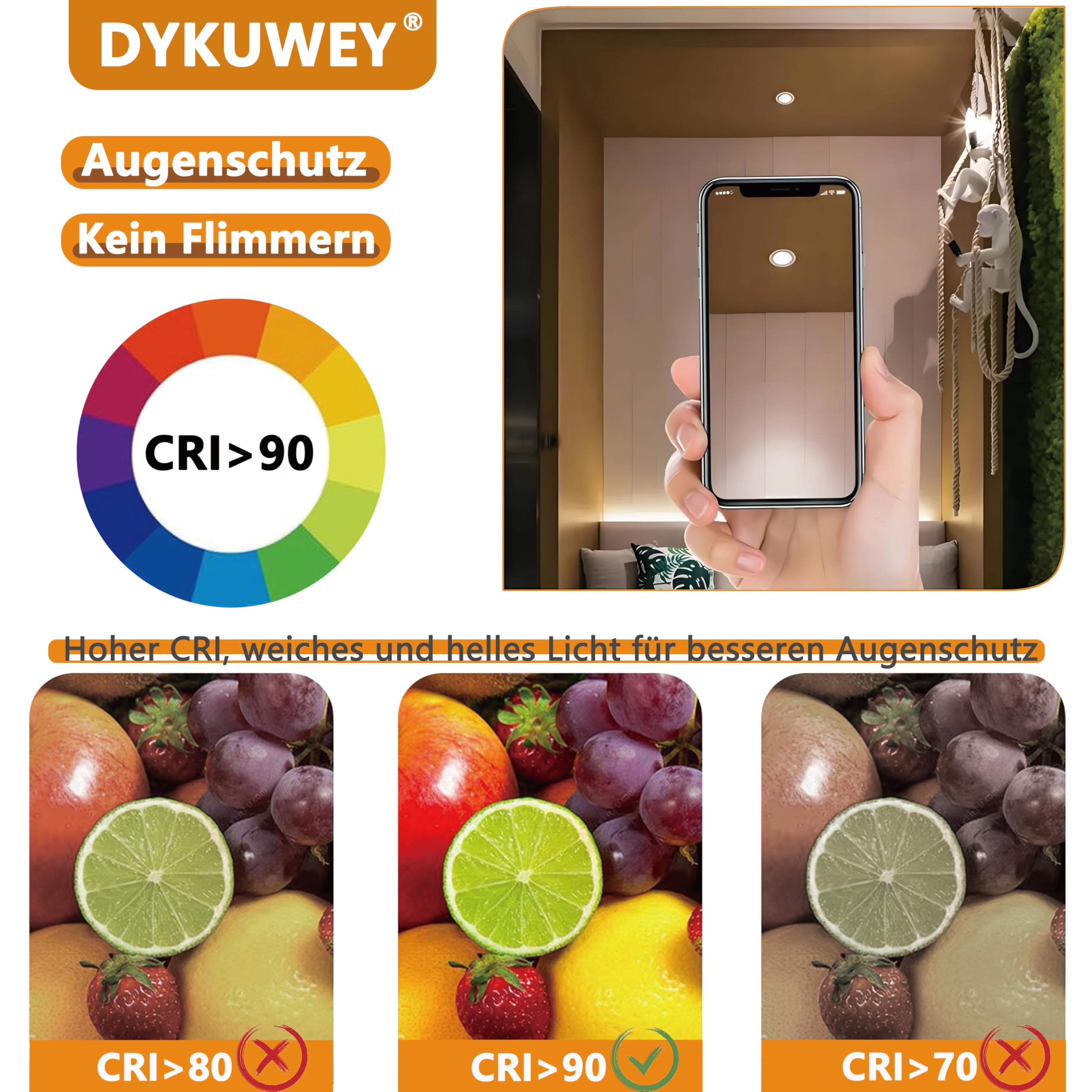LED Einbaustrahler 230V 5W,LED Spots IP44 Bad Einbauleuchten Deckenspots 68-75mm Lochmaß und 20mm Ultra Flach,Warmweiß Neutralweiß Kaltweiß Einbauspots für Badezimmer Küche,6er Set(Silber, 6er Set)