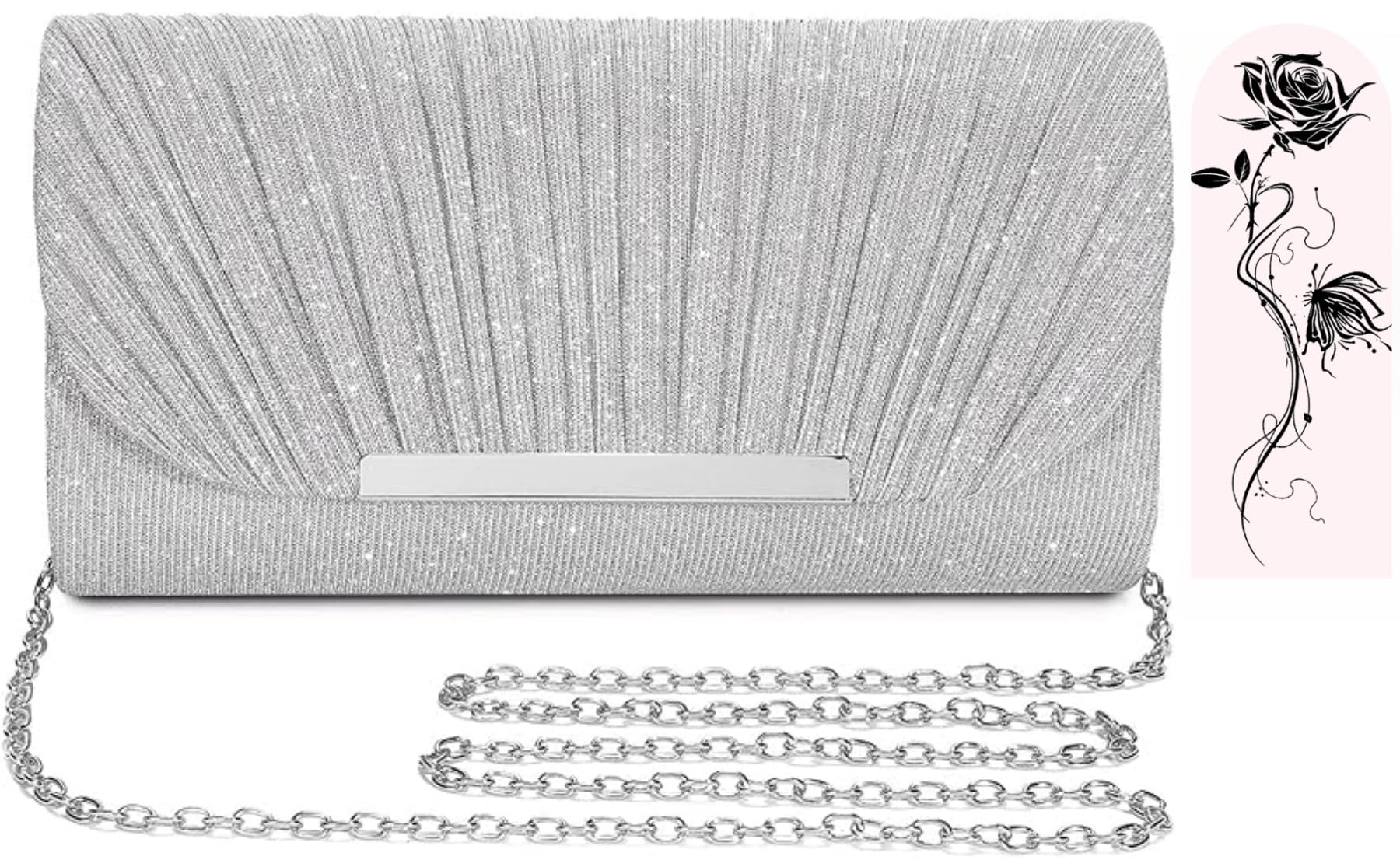 Aryan Damen Clutches, Clutch, elegante Abendhandtaschen für Frauen mit abnehmbarer Kette, Pailletten-Tasche für Hochzeit, Braut, Abschlussball, Party
