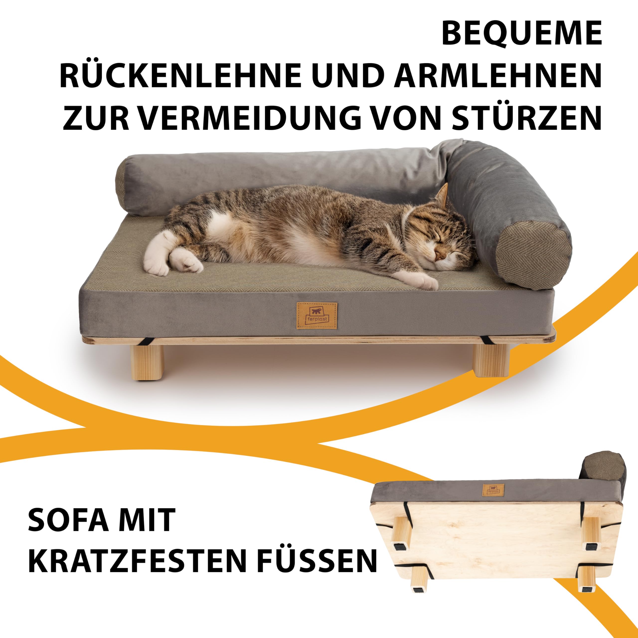 Ferplast Hundebett Katzenbett aus FSC®-zertifiziertem Holz mit weichem Kissen, Stil, Komfort und Haltbarkeit, 63 x 40 x 24 cm hoch.