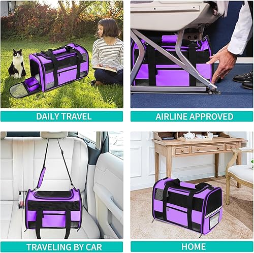Vista 74 de Transportador de mascotas aprobado por aerolíneas para perros pequeños, gatos medianos, cachorros, 15 libras con tira reflectante, transportador Rosa