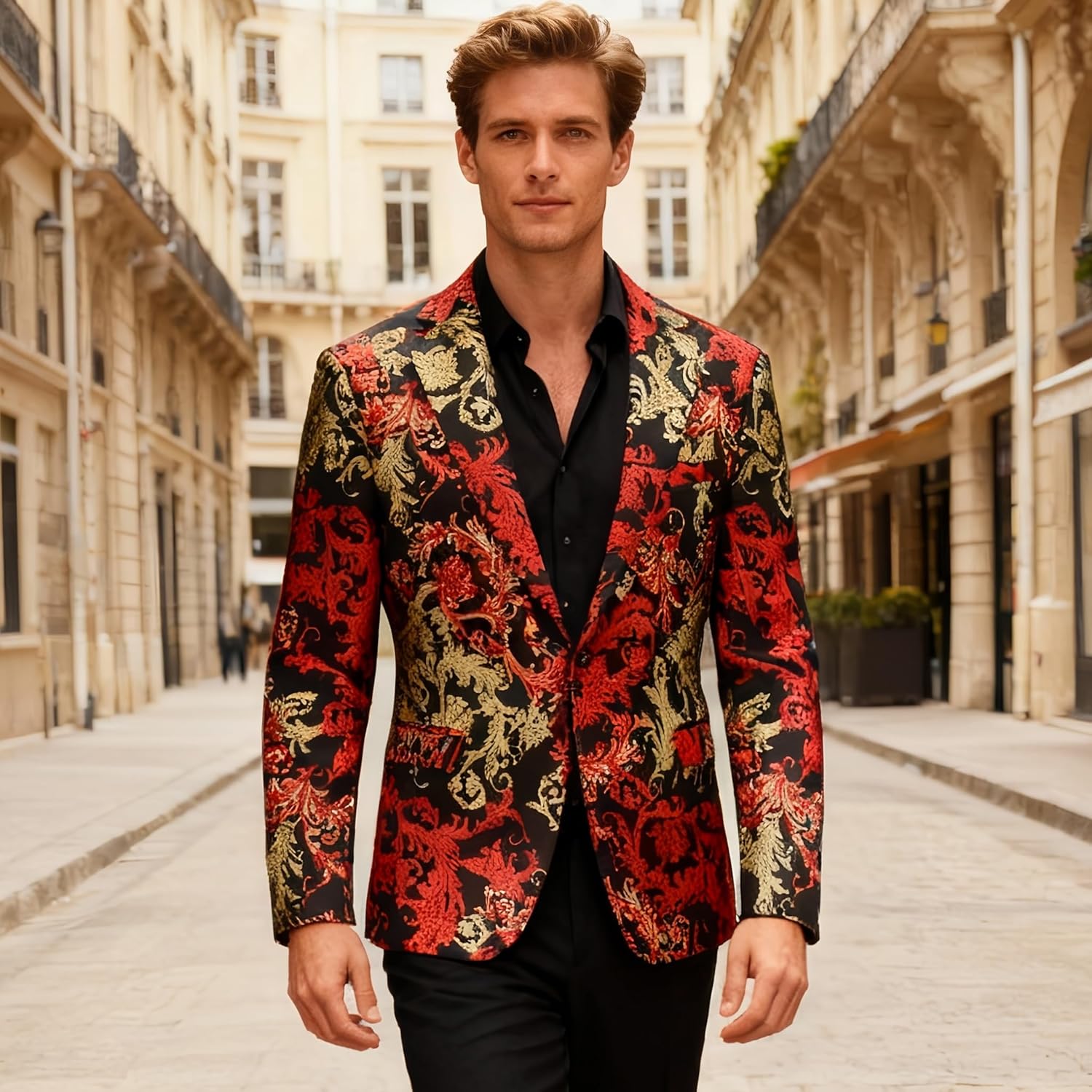 MOGU Mens Floral Suit Jacket Paisley Tuxedo Blazer Slim Fit Sport Coat for Prom, Party, Wedding, or Casual - Image 2
