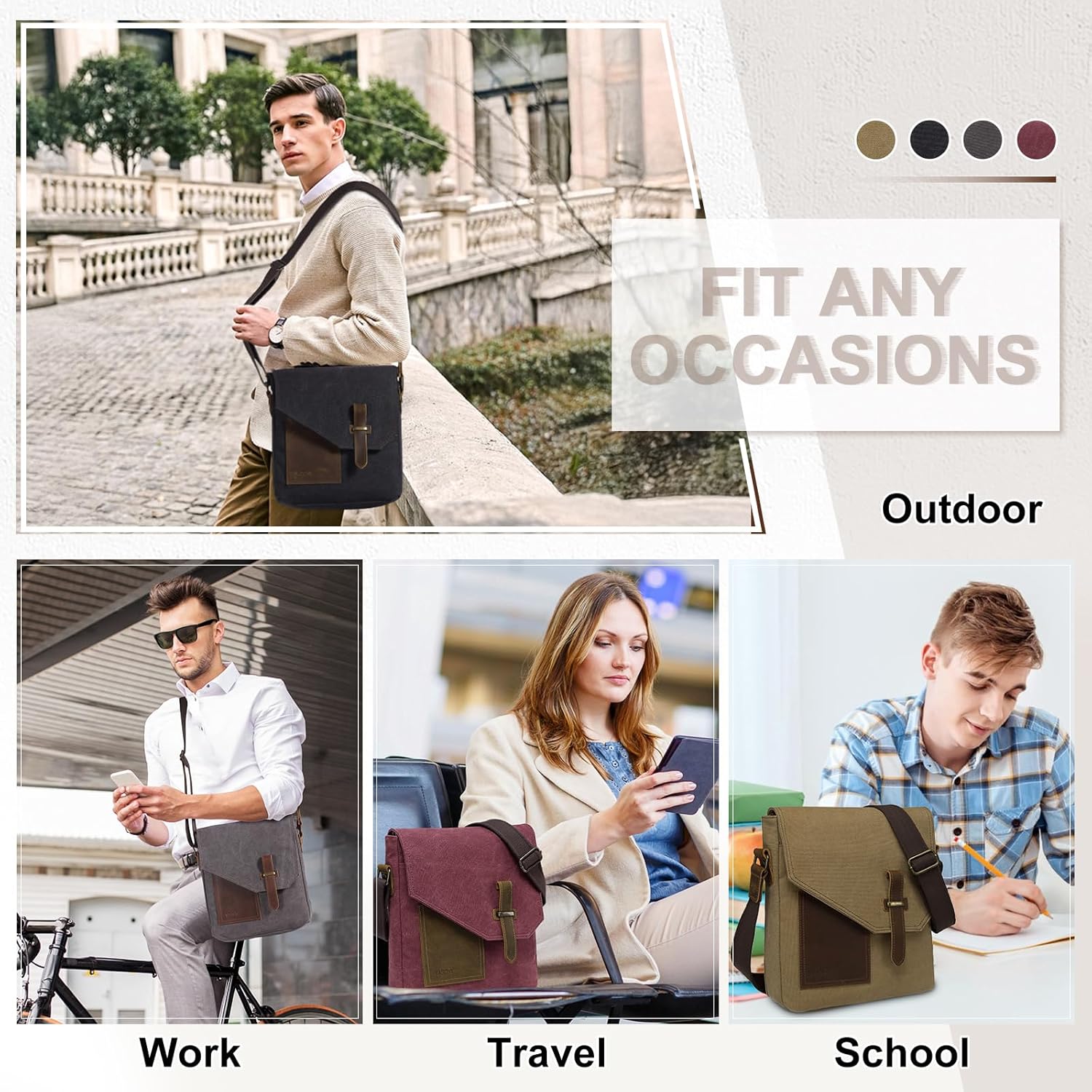 VASCHY Small Messenger Bag, Vintage Canvas Leather Lightweight Crossbody Bag - Image 7