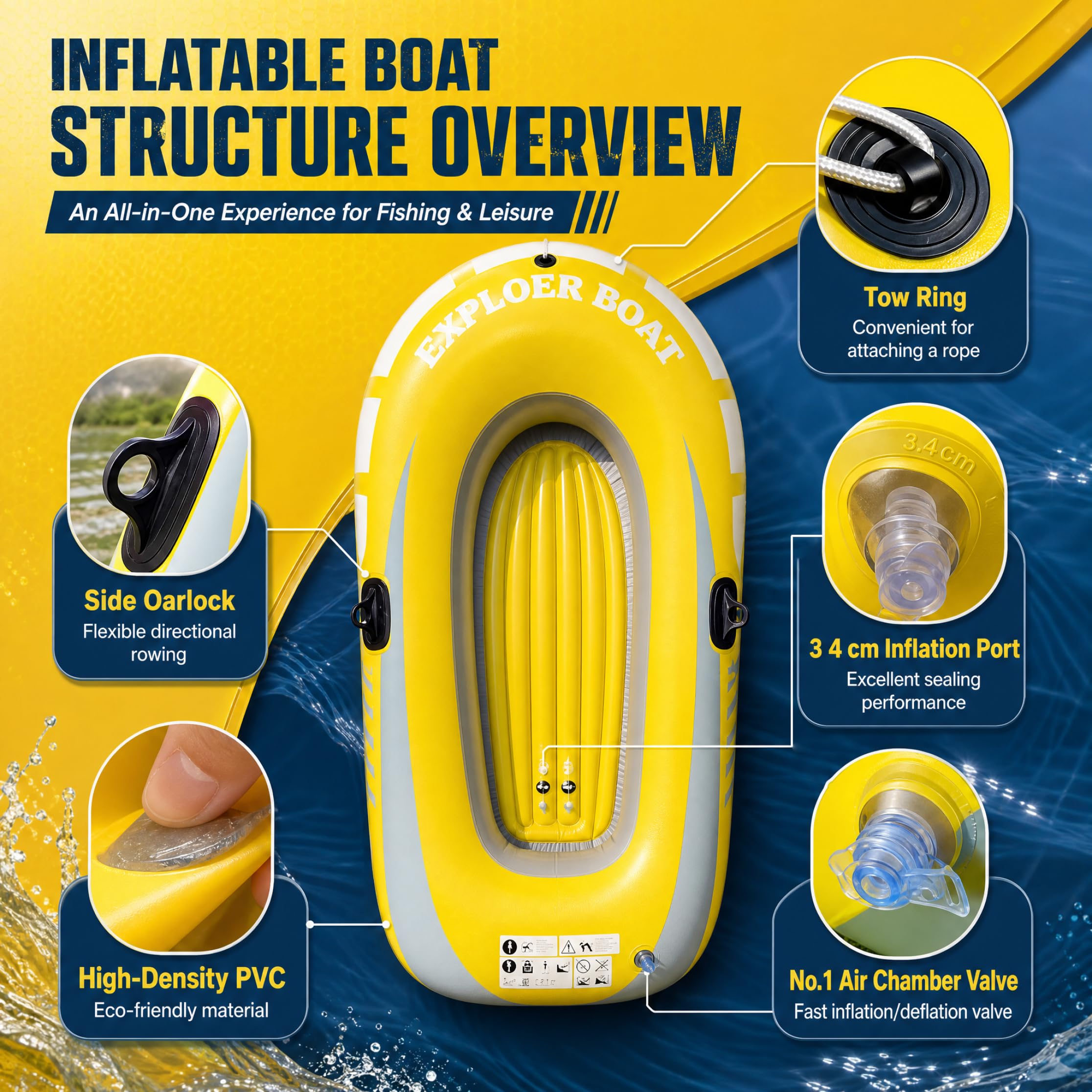 Kayak gonfiabile per 1 persona, in tessuto spesso resistente all'usura, con airbag di sicurezza, 55.12 in / 140 cm, kayak gonfiabile