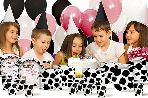Miniatura 9 de Howdy Y'all - Suministros de fiesta de cumpleaños de vaca para niña, suministros de fiesta con estampado de vaca, juego de vajilla de rodeo de 64