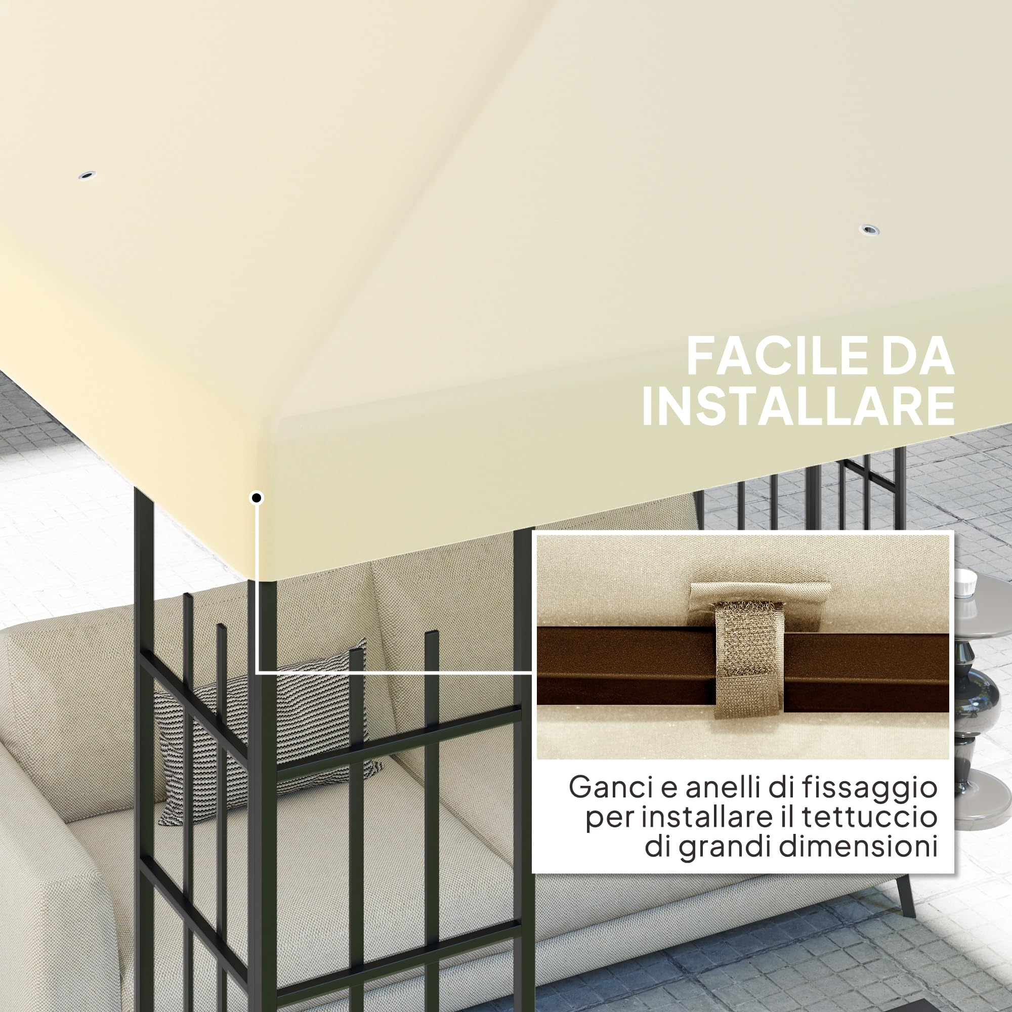 Outsunny Jardín Gazebo Reemplazo Techo 3x3 m, Resistente al agua Gazebo Canopy en 600D Oxford Tela 370g/㎡ Anti-UV 30+ con 8 agujeros de drenaje, Crema blanca.