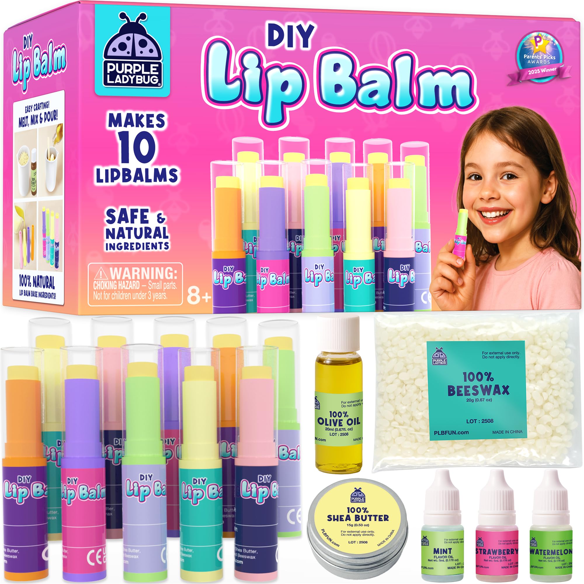 Lip Balm Making Kit for Girls Age 8+ - BPA Free - Natural Ingredients - Make Your Own Lip Balm Set, Great 8 Year Old Girl Gifts, Arts and Craft Kit Toy for Ages 8 9 10 11+, Kid Presents