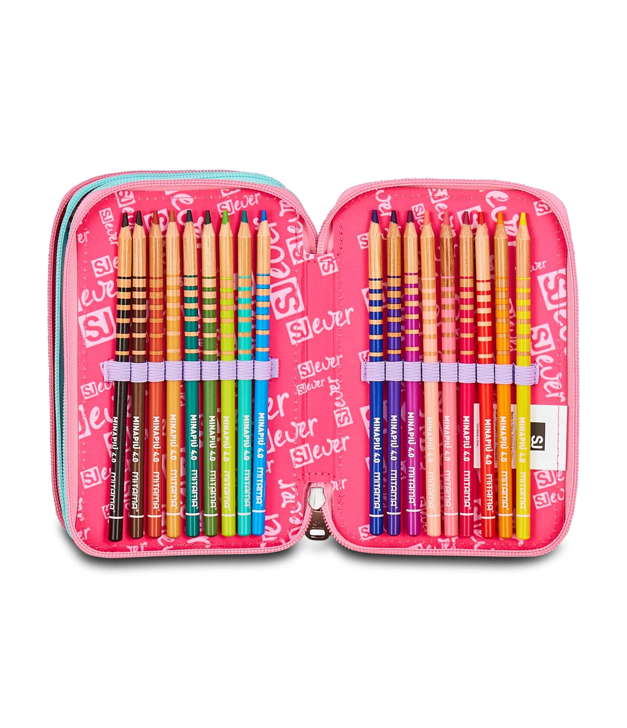 SJ GANG STYLE JAM GANG Astuccio Scuola 3 Zip Sj Ever, Viola, Portapenne Triplo Scomparto Completo Di Penne, Matite, Colori, Accessori Zaino, Scuola Elementare, Bambina