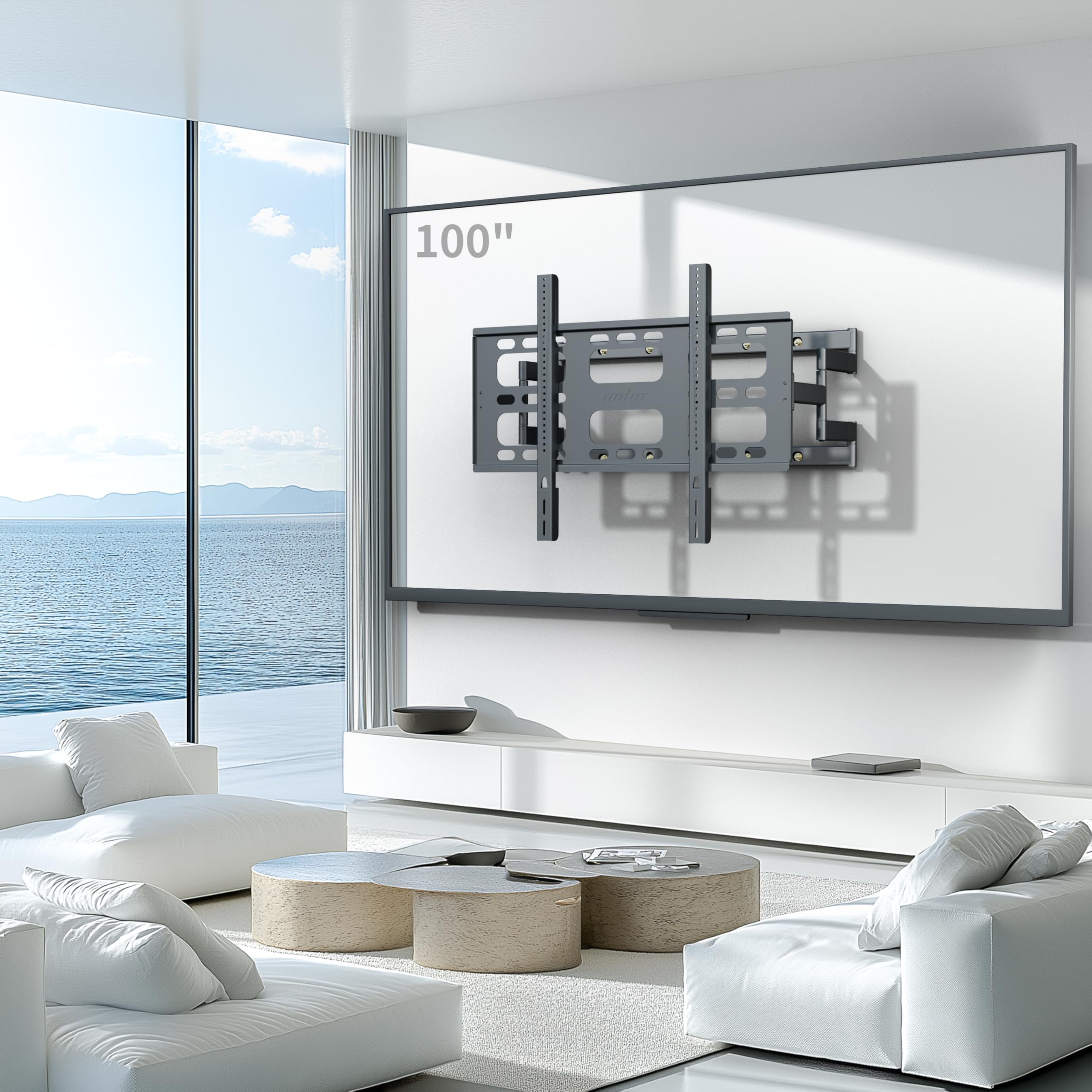 UNHO Soporte TV Pared Extensible 55-100 Pulgadas | Doble Brazo Extensible y Giratorio de Acero Aleado Giro lateral 30°, Carga Máxima 120 kg, VESA 200x200 - 800x600 mm