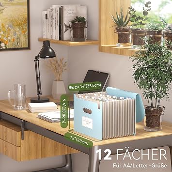 EcoStash Document Folder A4 12 Compartments Wheat Straw Expanding Folder Sorting Folder Colourful File Folder Organiser Accordion File Folder Organiser BPA-Free Back to Nature Healthy Life Sky Blue