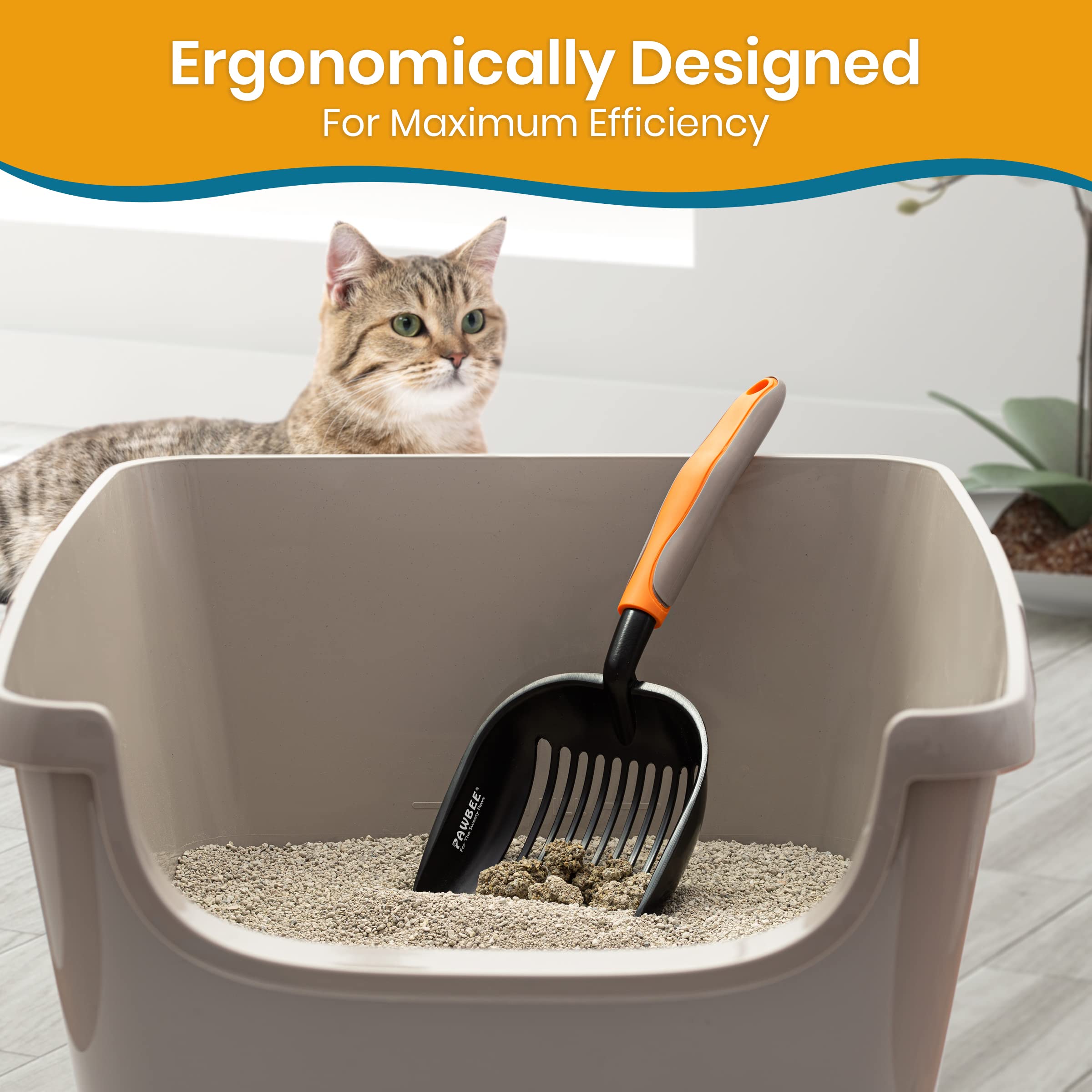 PAWBEE Pala para Arena para Gatos - Pala para Arena Antiadherente de aleación de Aluminio para Gatitos - Pala para Caca de Alta Resistencia y Mango Largo Antideslizante