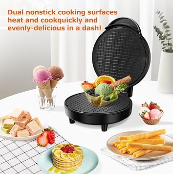 KEINVE Waffle Cone Maker, 750W Thin Waffle Maker (Ice Cream Cone) with Shaper Roller, 7.08 Nonstick Plate