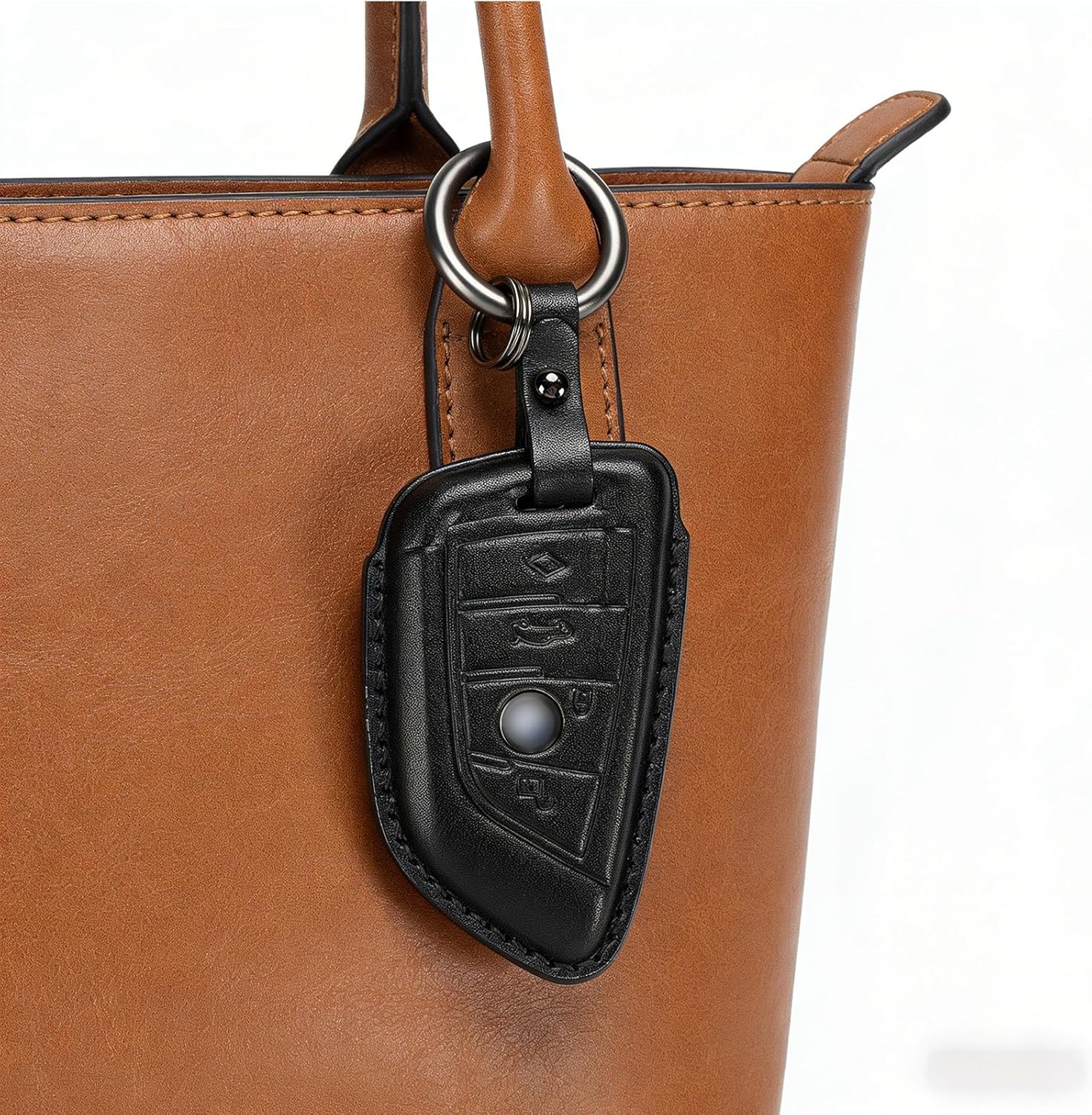 for BMW Key Fob Cover Genuine Leather with Keychain,Leather Key Case Protector Compatible with BMW Series 1 2 5 7,New X1 X3 X5 X6 Smart Key Anti-dust Full Protection