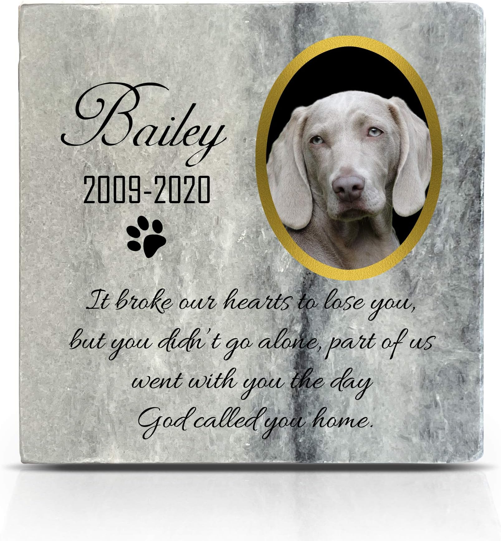 Personalized Memorial Grey Marble Natural Stone Plaque for Pet Cat Dog Frame Paw Grave Marker - Photo - Size | 4" x 4" or 10 x 10 cm|