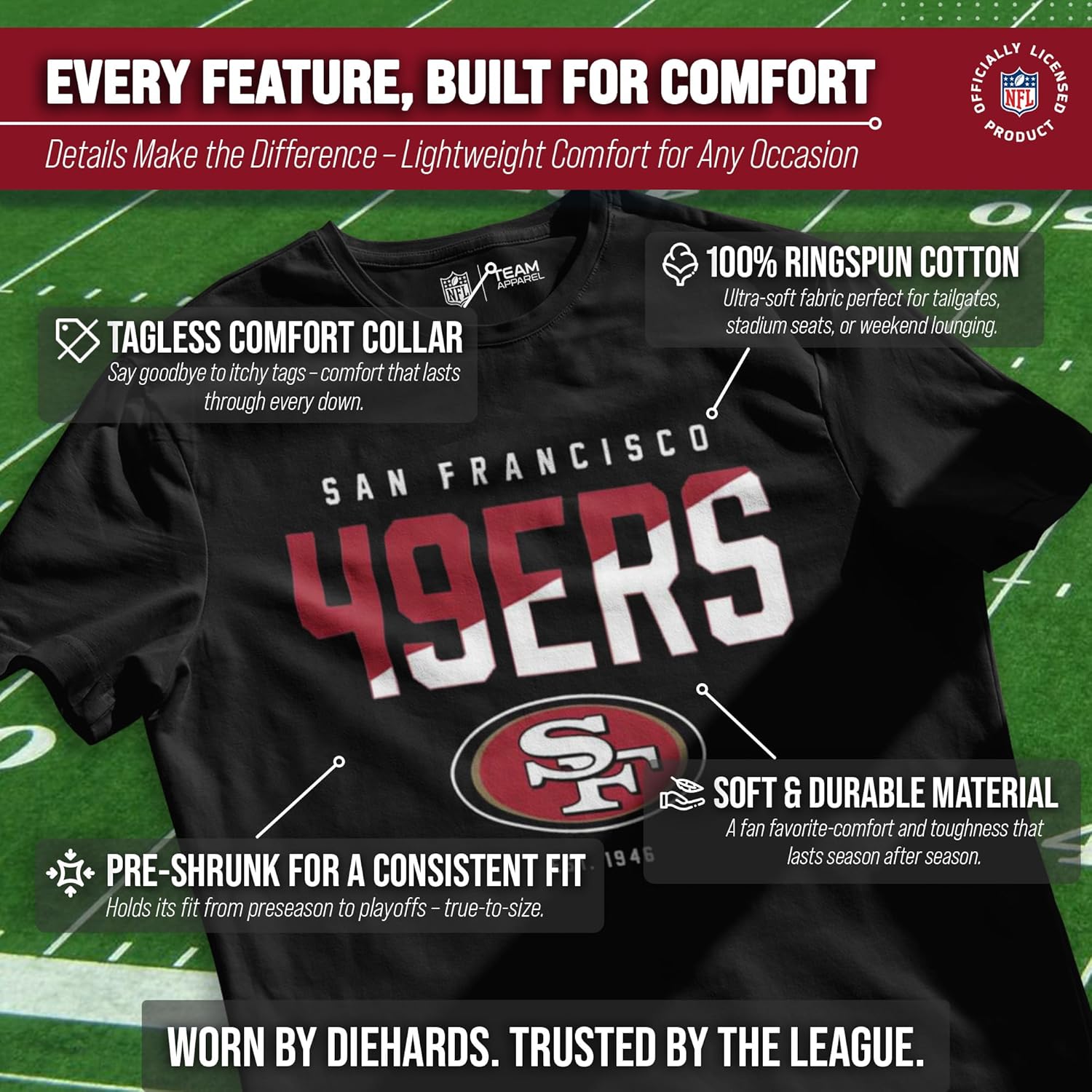 Team Fan Apparel Adult NFL Diagonal Fade Color Block T-Shirt - Officially Licensed - Tagless - 100% Cotton - Unisex - Image 3