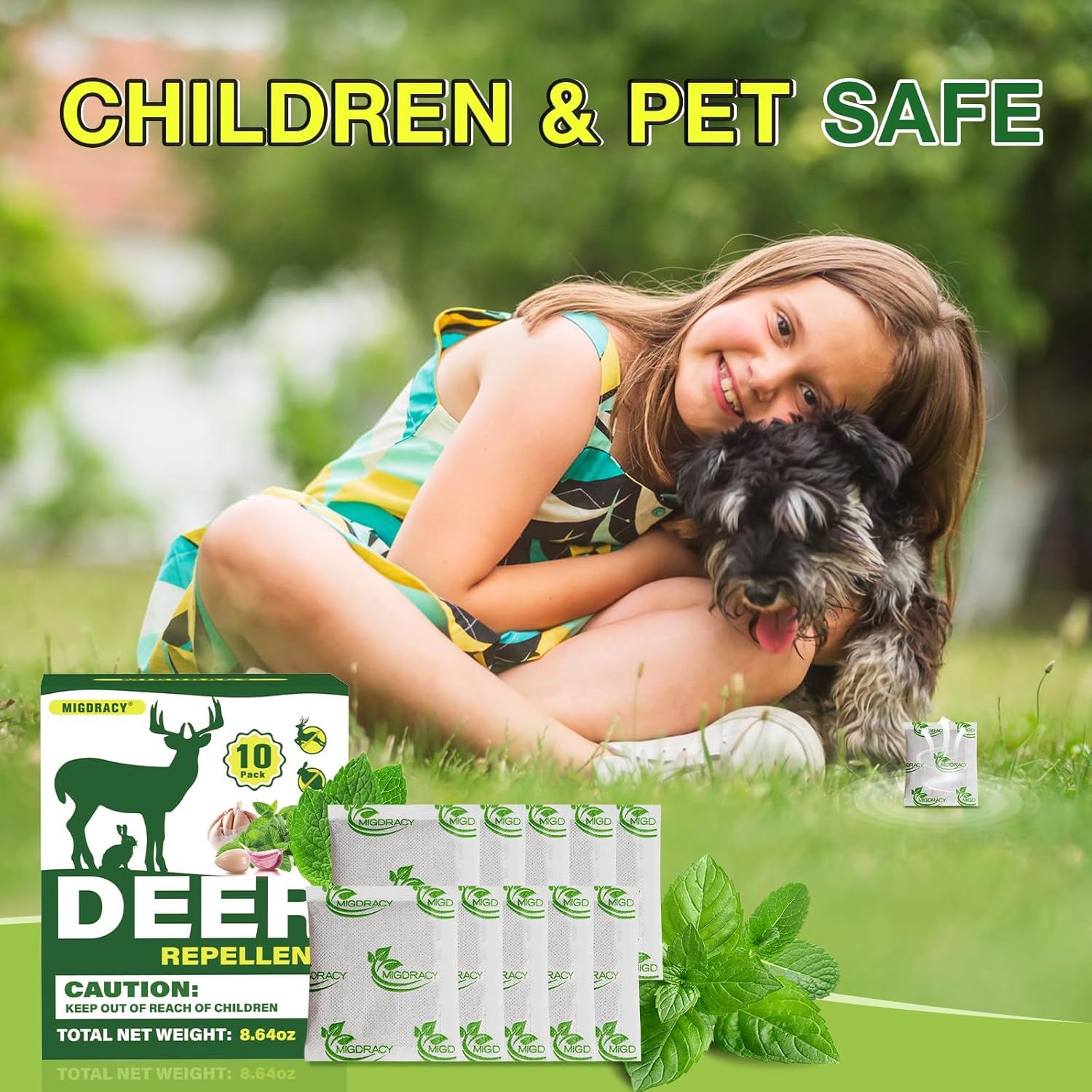 Deer Repellent Pouches, Rabbit Deterrent Pouches, 10Pcs Peppermint Oil to Repel Deer and Rabbit, Keep Deer and Rabbit Away from Yard and Garden, Outdoor Use