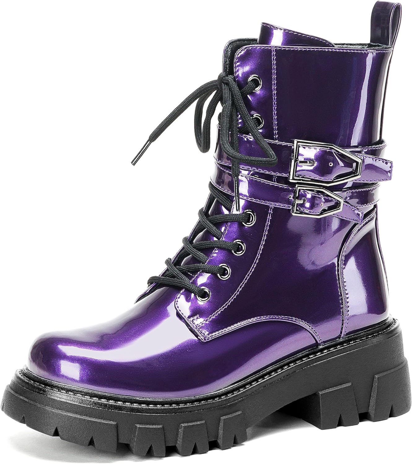Black Combat Boots Women Purple Boots for Women Rave Boots Beige Gunmetal Cute Shoes Buckle Lug Sole - Image 7