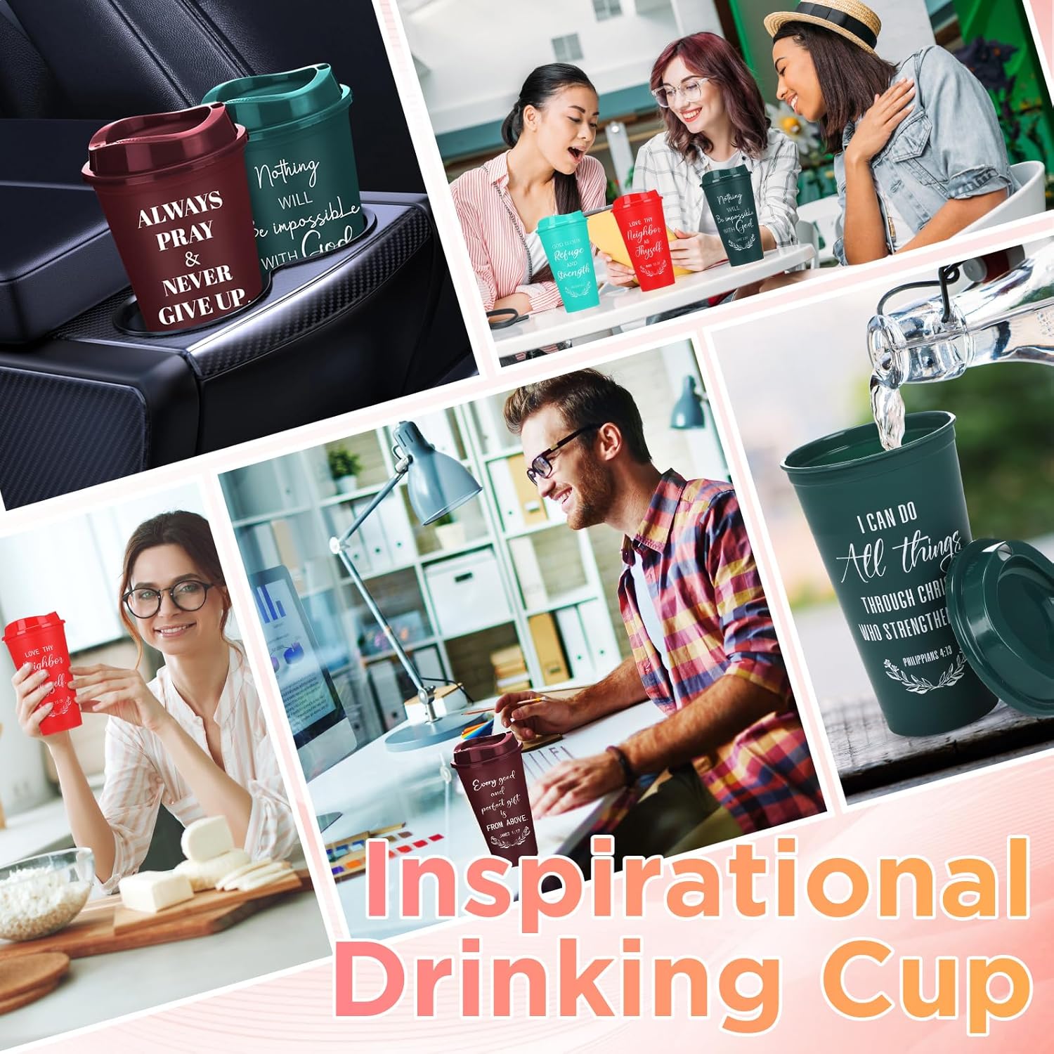 Skylety 60 Pack Christian Gifts for Men Women 16oz Reusable Bible Verse Tumbler Bulk Plastic Coffee Cups with Lids Inspirational Religious Church Gifts for Valentine Easter Birthday (Bright Color) - Image 5