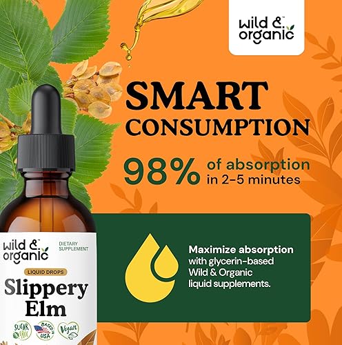 Miniatura 4 de Wild & Organic Gotas de olmo resbaladizo  Suplementos de apoyo para la salud pulmonar, digestivo y para la mujer  Tintura de corteza de olmo