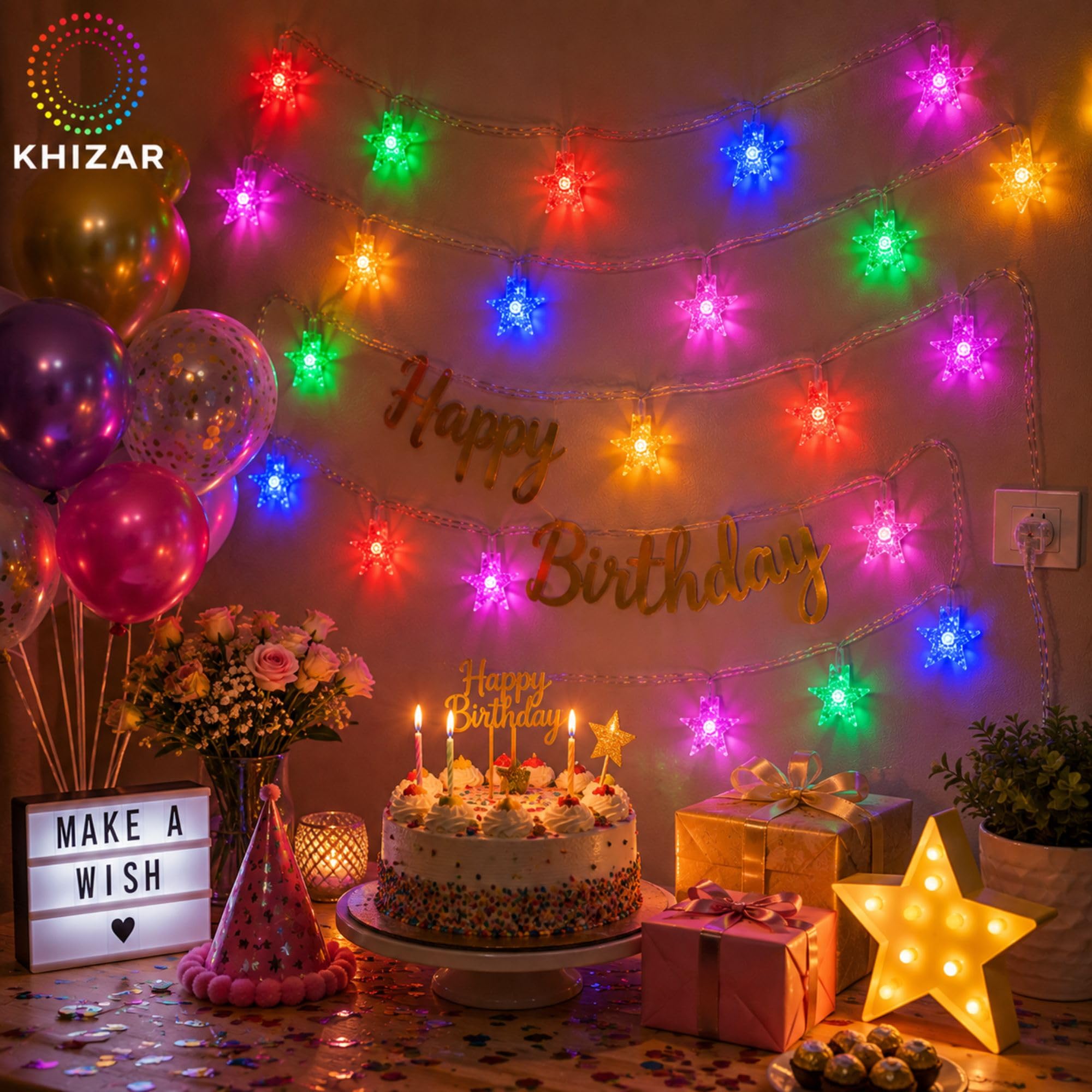 KHIZAR 16 LED Mini Star String Lights, Multicolor, Plug-in 2