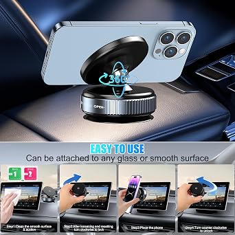 Upgraded Vacuum Magnetic Suction Phone Mount,360Adjustable Magnetic Suction Cup Phone Mount,ideal for Car/Gym/Mirror/Shower/Smooth Surface,Compatible with iPhone Android and All Smartphones,Black