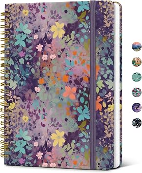Taja Spiral Lined Journal for Women, Notebook for Work with Pretty Cover, 140 College Ruled Pages, Hardcover Notebook for Journaling, Note Taking, Bible Study, Lavendar Floral