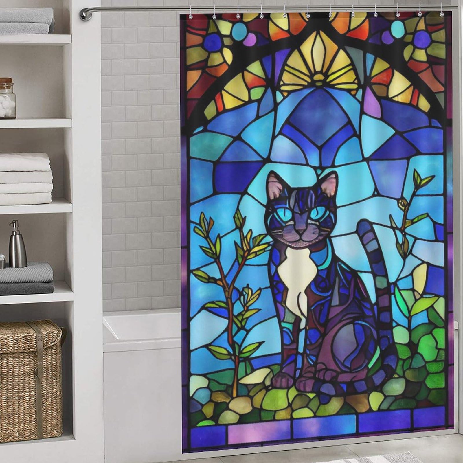 Rideau de douche chat pour une salle de bain moderne, textile imperméable 152x183