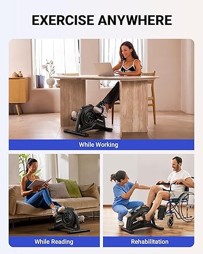 Miniatura 7 de MERACH Under Desk Bike Pedal Exerciser, Silent Magnetic Mini Exercise Bike for Seniors Arm Leg Recovery, Physical Therapy, Non-Slip Desk Cycle with