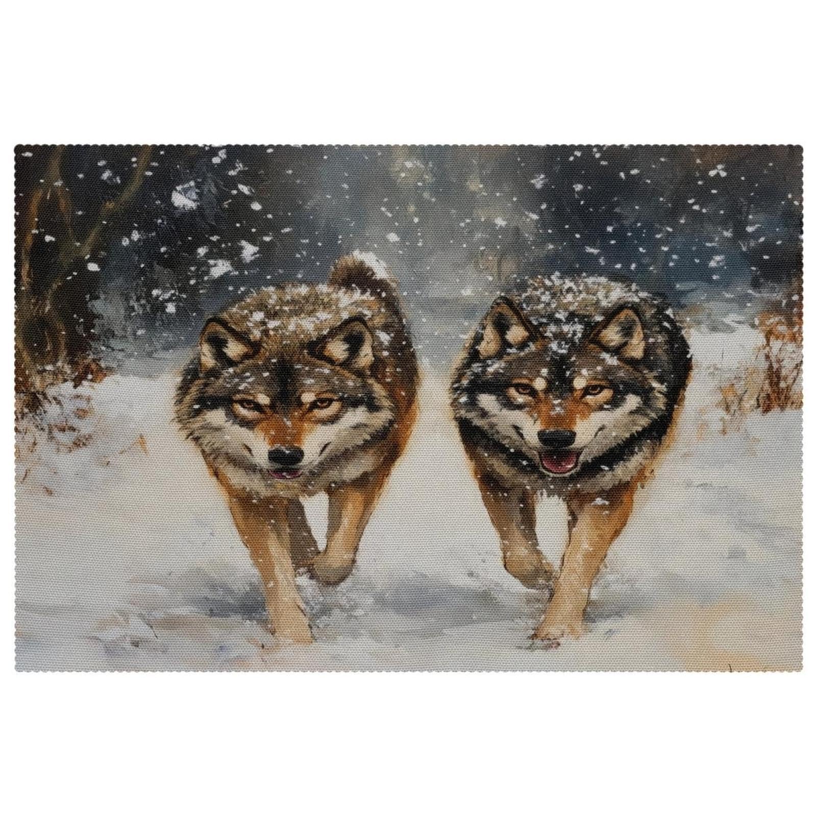 Sets de table motif loups sur neige pour repas chaleureux