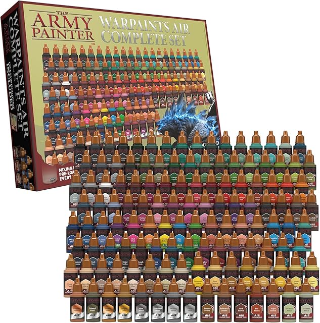The Army Painter Warpaints Air Complete Set, 126 Warpaints in 18mL Dropper Bottles (including 18 Metallics 6 Fluo), Acrylic Paint Non Toxic Water Based Airbrush Paint Acrylic Paint Set, Pre-Thinned
