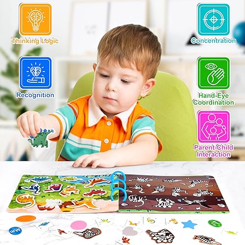 Miniatura 7 de ASTARON Montessori Toys Libro de actividades para niños pequeños de 3, 4, 5, 6 años, juguete de dinosaurio para niños preescolares, juguetes