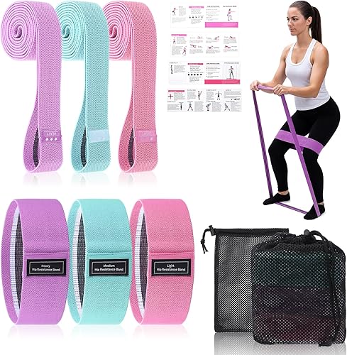 Miniatura 1 de 6 bandas de resistencia de tela para piernas, 3 niveles de fuerza, banda elástica de ayuda para estiramiento con bolsa portátil, bandas de