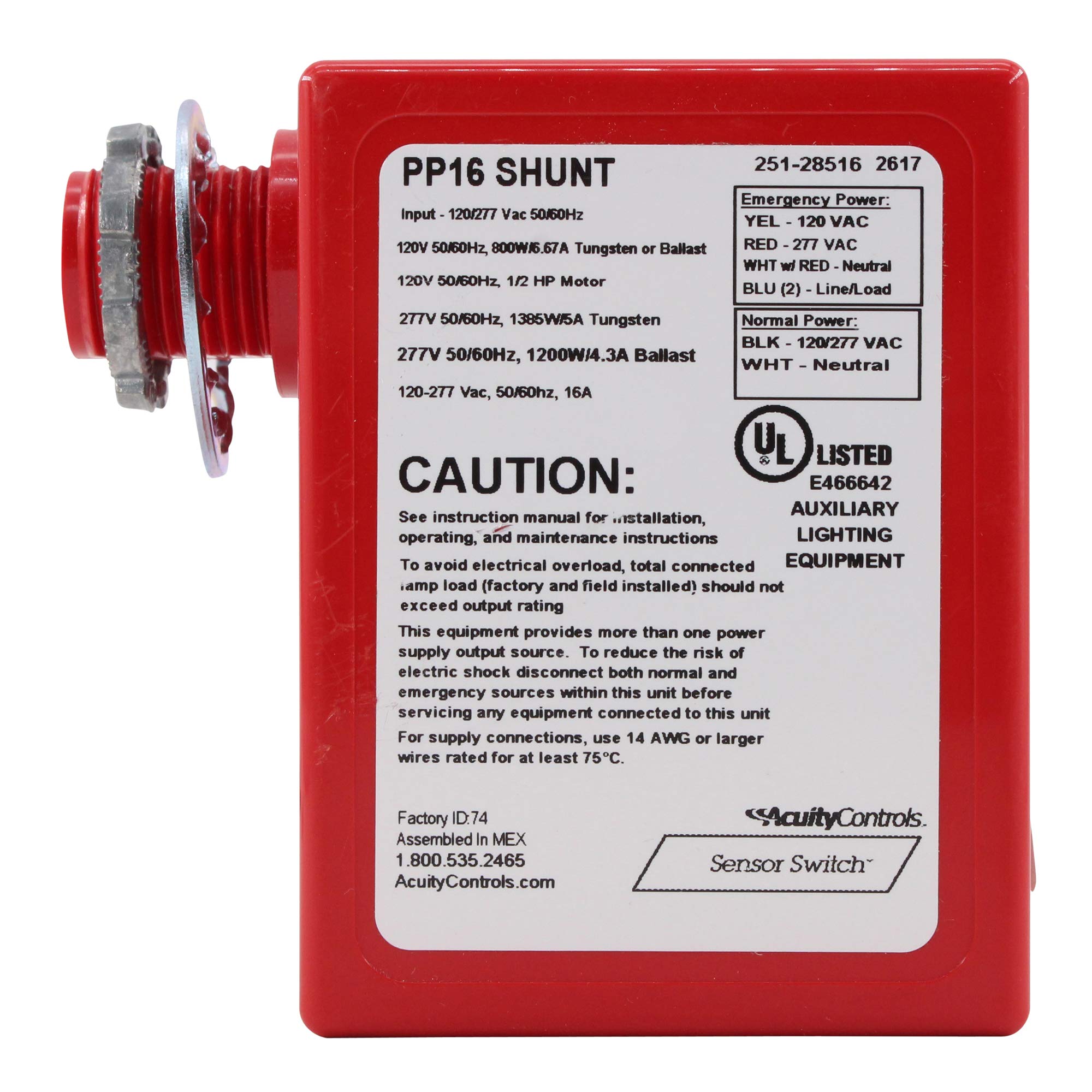 Lithonia Lighting PP16-SHUNT Bypass Relay Pack 120/277 Volt AC 16 Amp at 120/277 Volt AC Red Sensor Switch
