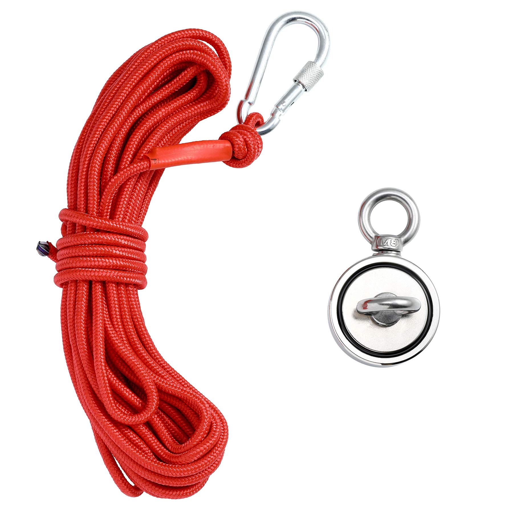 Magneti da Pesca al Neodimio a Doppia Faccia Kit Pesca Magnete Forza di Trazione Rotonda Golfare con Corda da 10m (60mm)