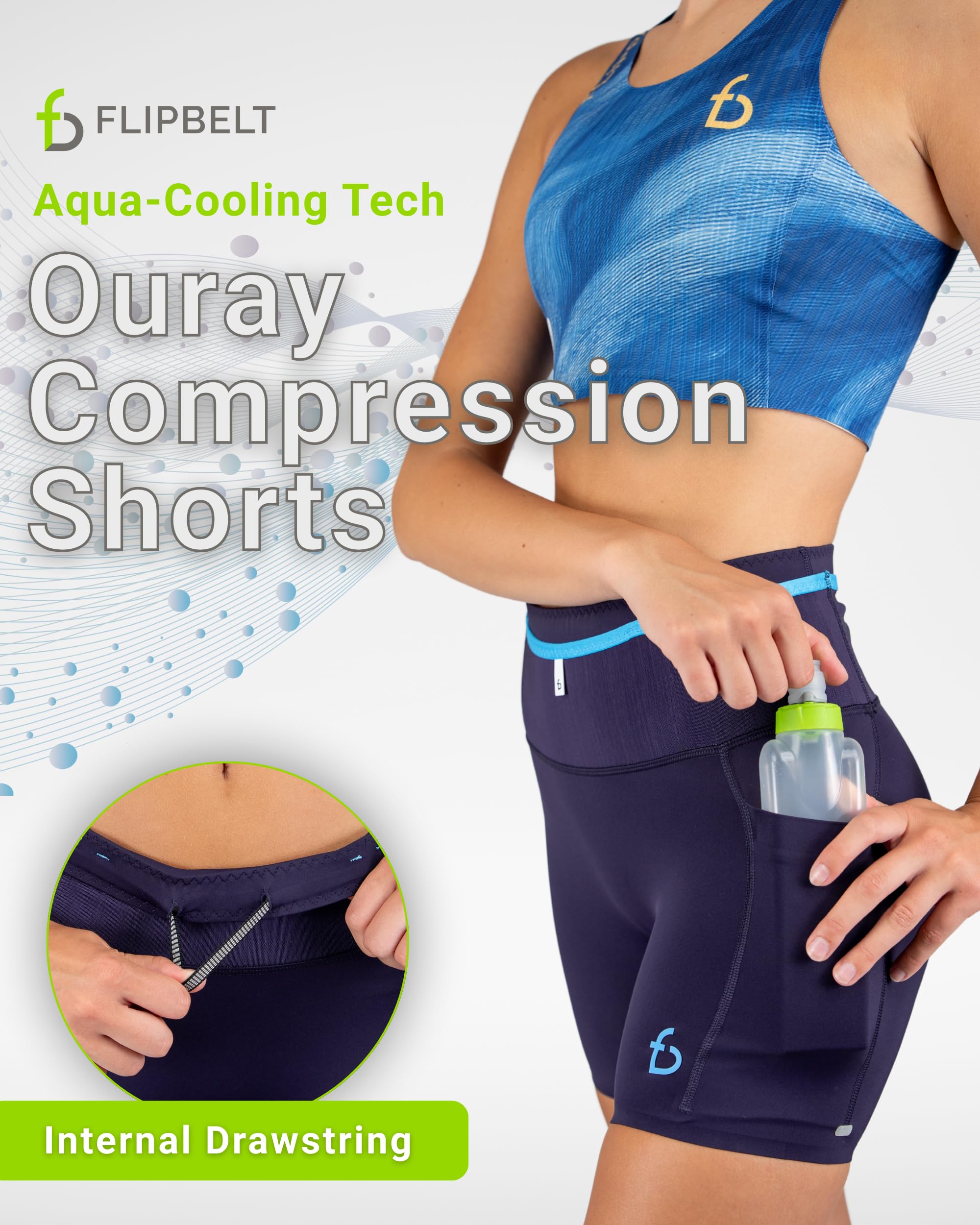 FlipBelt Women’s Air Compression Shorts – Lightweight, Moisture-Wicking with Built-in Phone Pocket – USA Small Business