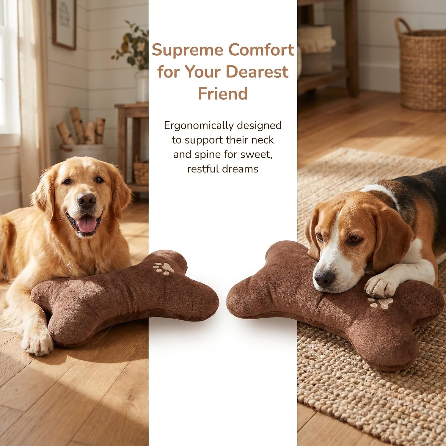LABRIMP Small Dog Bone Shaped Pillow for Neck and Lumbar Support, Washable Plush Polyester Cushion for Pets, for Car and Sofa Use, Prevents Spinal Strain, Portable Travel Pillow for Dogs