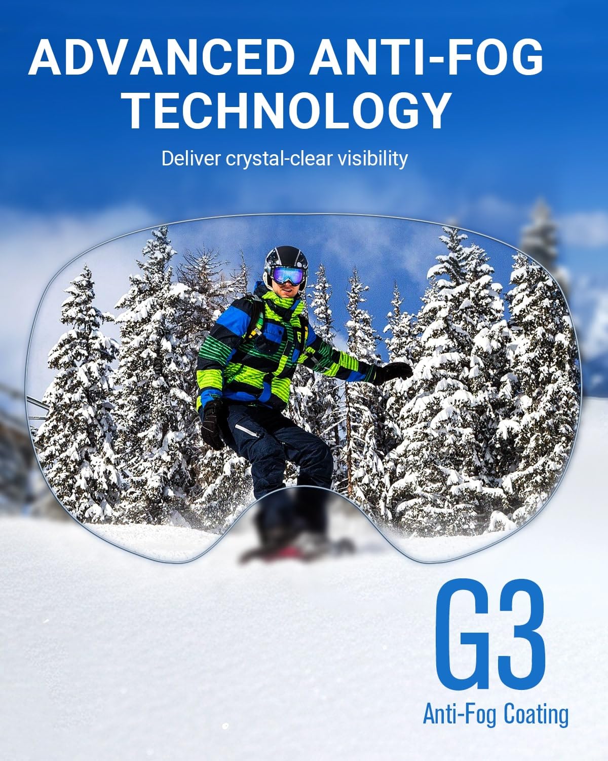 Meeloog Lunettes de ski - Sans cadre - Lunettes de snowboard OTG - Anti-buée - Protection 100 % UV400 - Pour homme et femme