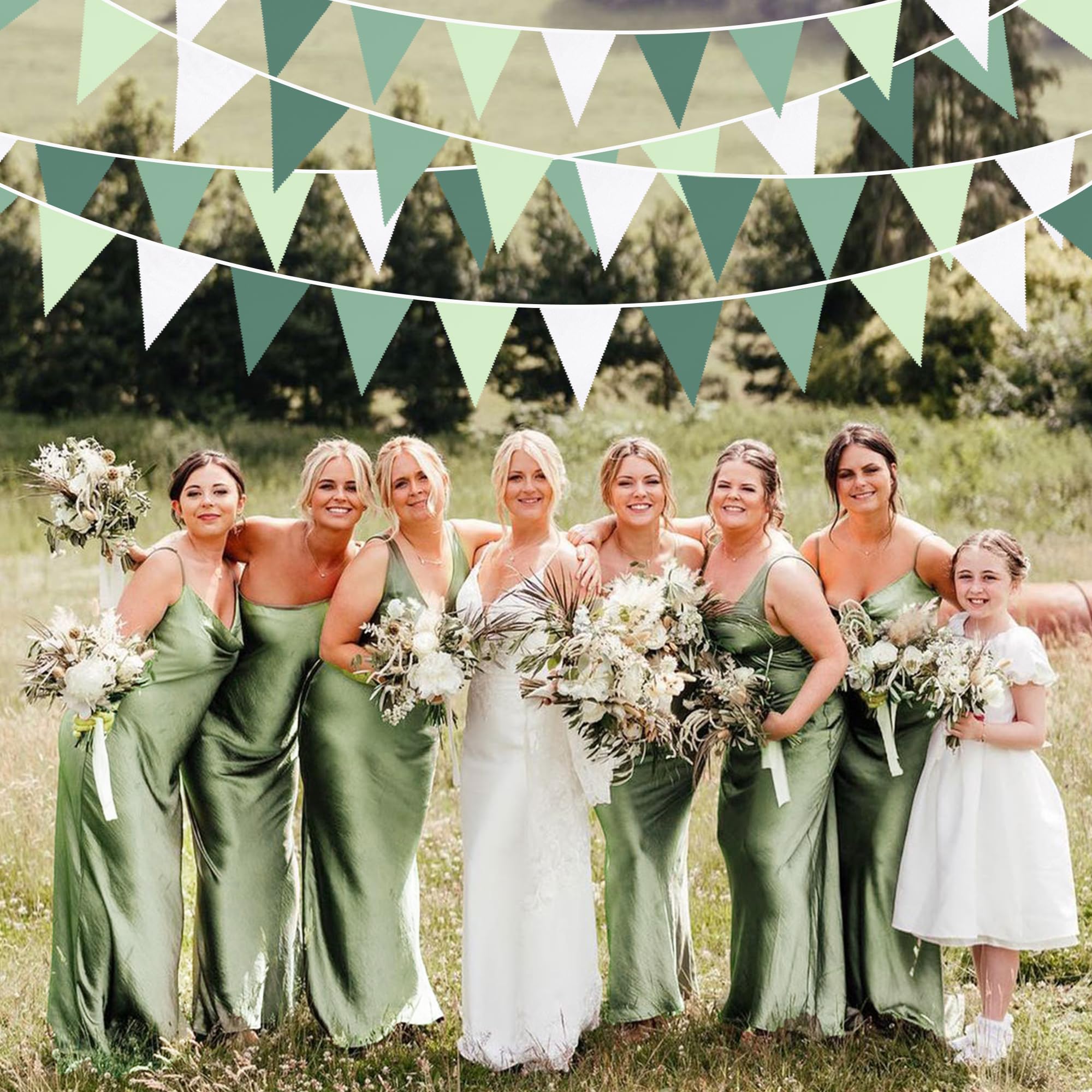 32Ft Sage Green Party Decorations Avocado Green Triangle Flag Fabric Banner Pennant Bunting Garland Streamers for Birthday Wedding Baby Shower Jungle Safari Summer Golf Christmas Outdoor Party Decor