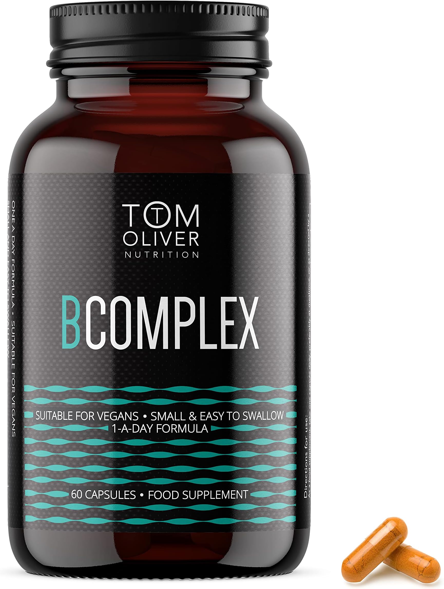 Tom Oliver Nutrition Vitamin B Complex | B Vitamins for Energy, Nervous & Hormone Support | Vitamins B1, B2, B3, B5, B6, B12, C & Biotin | Suitable for Vegetarians and Vegans, 60 count