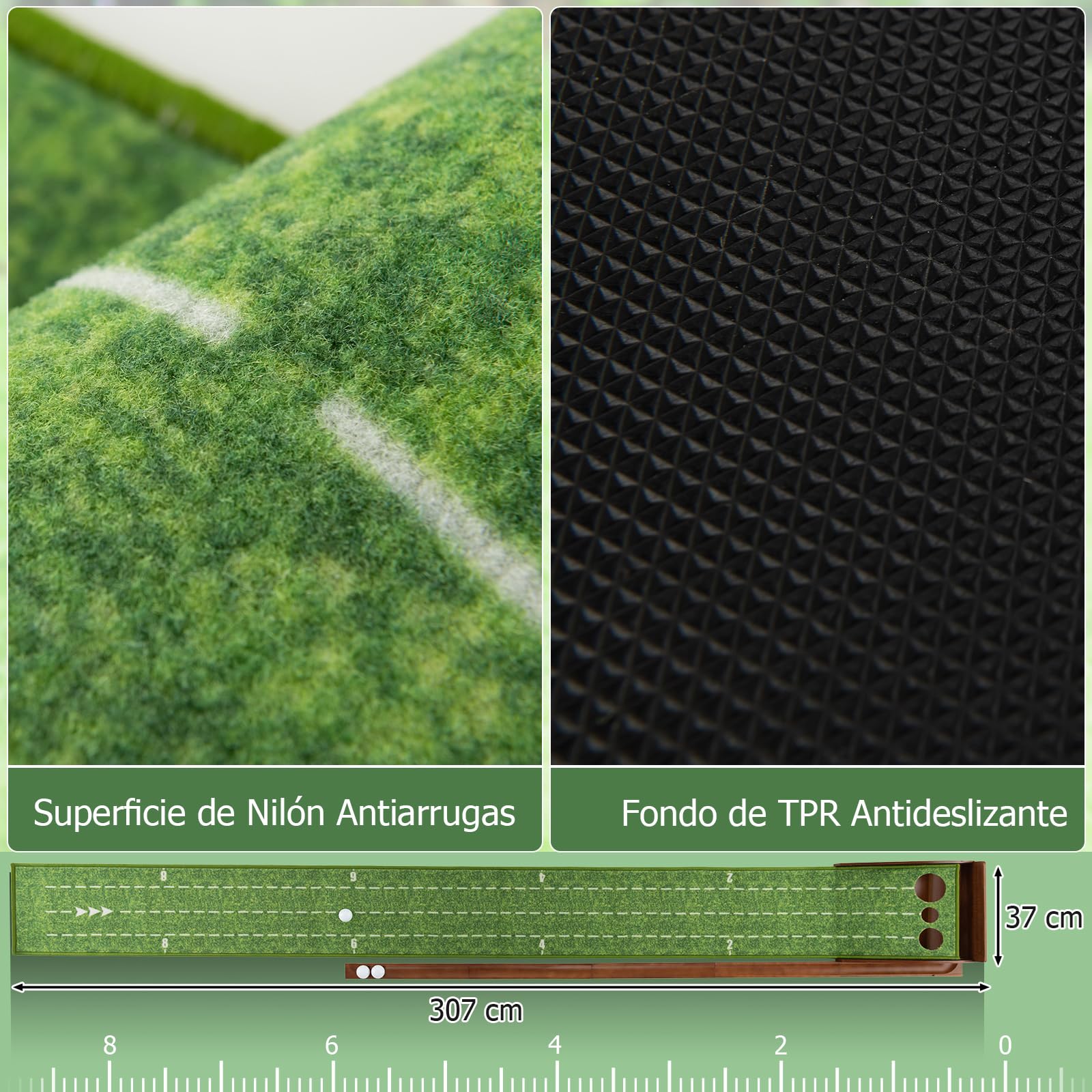 GYMAX Alfombras de Golf Práctica, Tapete de Golf con Retorno Automático de La Bola, para Interior y Exterior con Entrenamiento de 2/3 Hoyos, Guías de Alineación