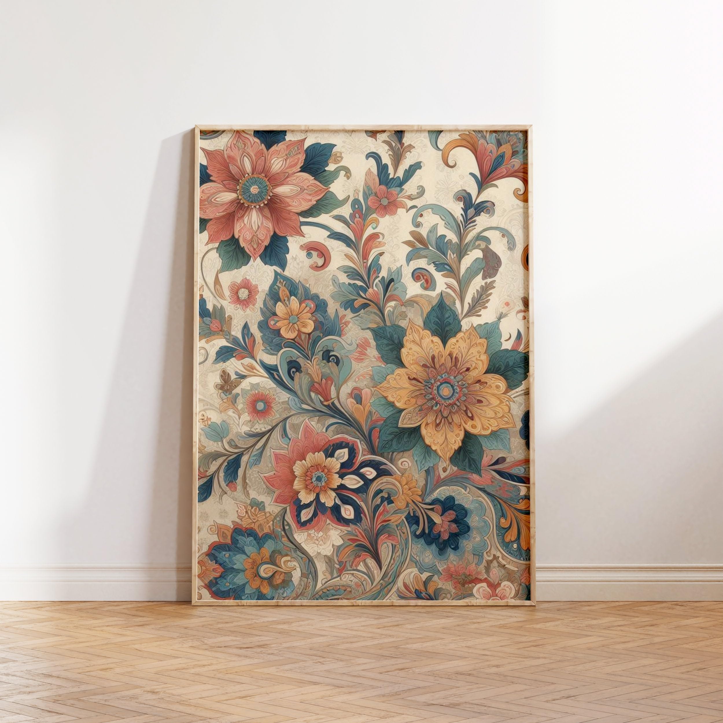 Pastel Indian Floral Print, Poster, Flower Wall Art Vintage Cultural Print India Decor Traditional Artwork Pichwai Pastel Indian Floral Poster Flower,340