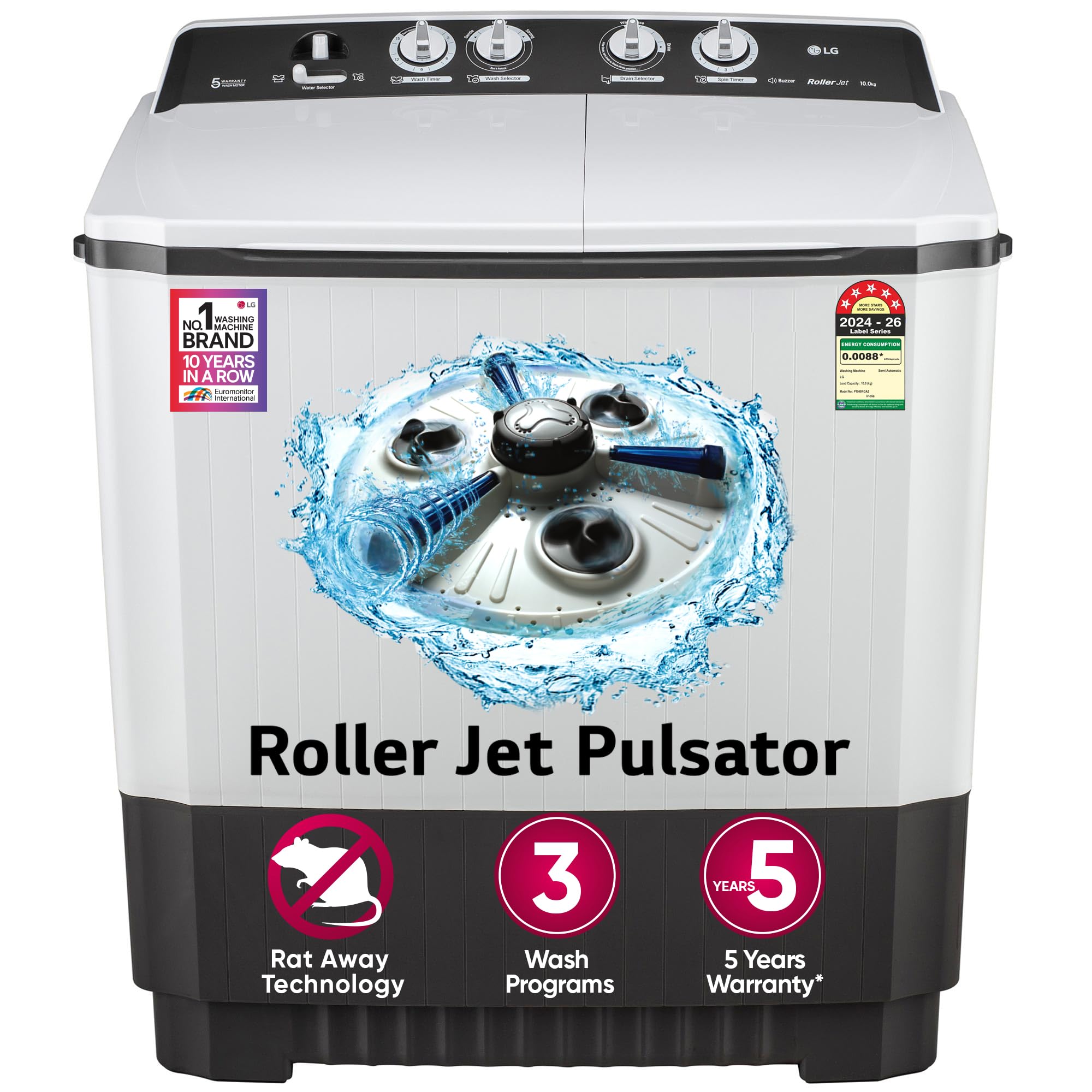 LG 10 kg 5 Star Semi-Automatic Top Load Washing Machine Appliance (P1040RGAZ, Dark Gray, Roller Jet Pulsator)-picture-28