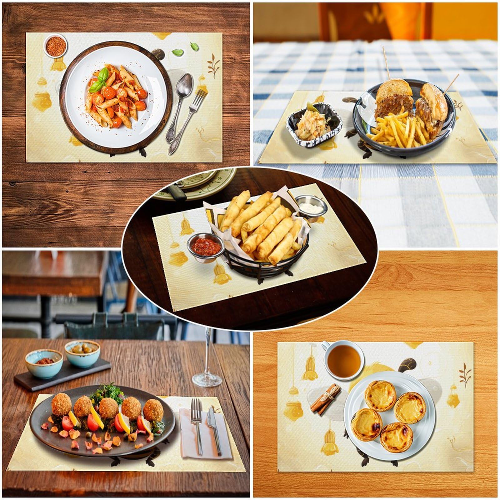 Set di 6 tovagliette all'americana in PVC, lavabili, resistenti al calore, antiscivolo, impermeabili, per interni ed esterni, tavolo da pranzo, cucina, vacanze, feste, 6 pezzi