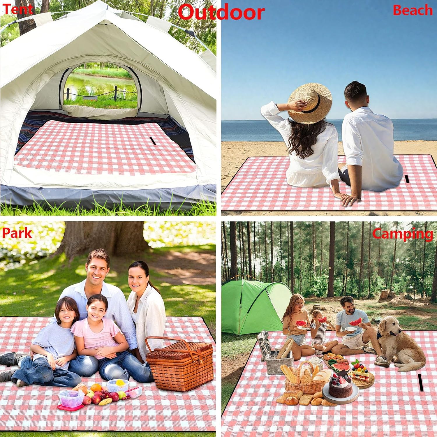 Large Cute Gingham Picnic Blanket 79"X60" Outdoor Picnic Mat Foldable Waterproof Sand Proof Beach Blanket Portable Rug for Picnics Beach Camping Lawn Grass Hiking Concerts Tent Indoor Play Mat, Pink