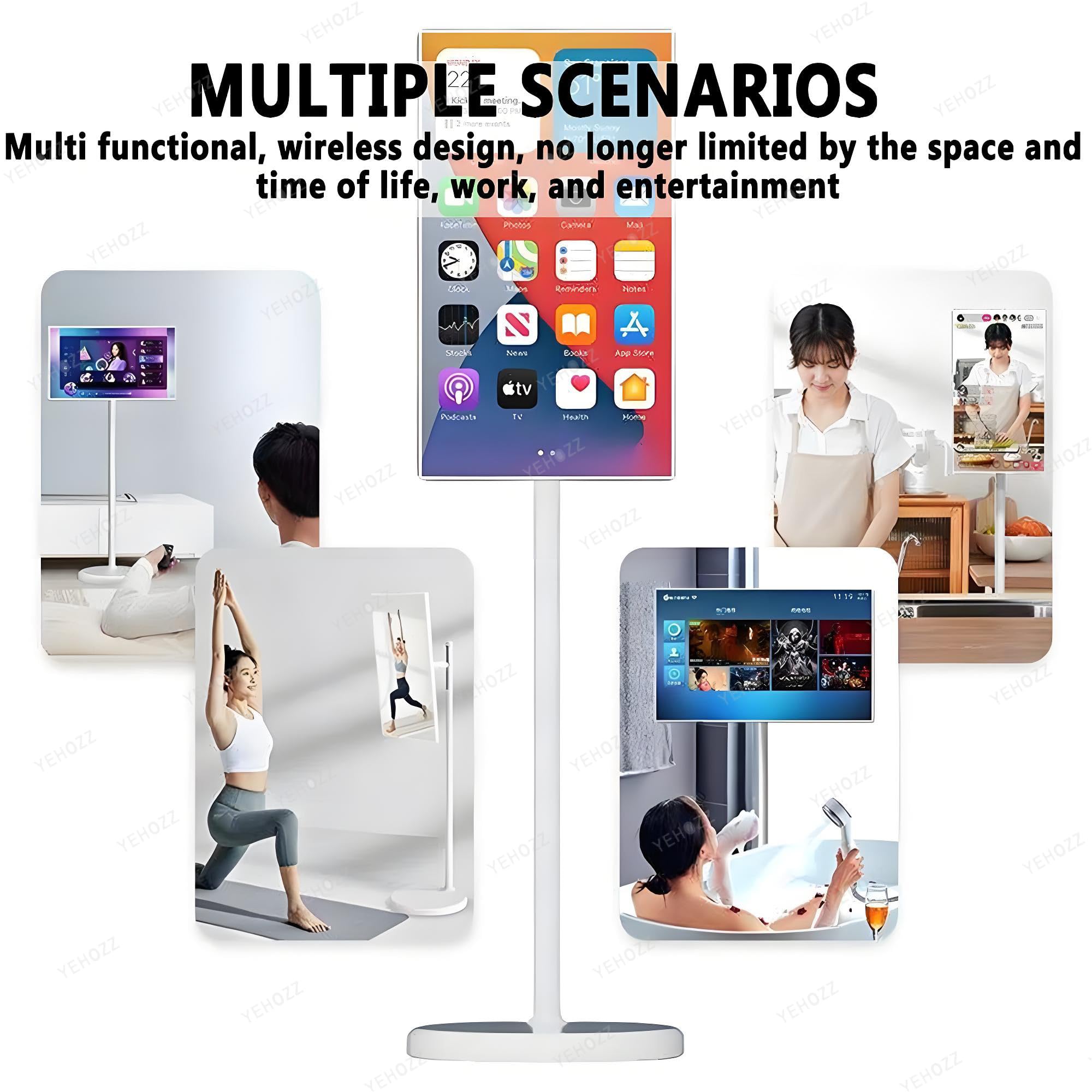 Televisor portátil con Ruedas, 1080P, inalámbrico, con Pantalla táctil, 24 Pulgadas, 6+128 GB