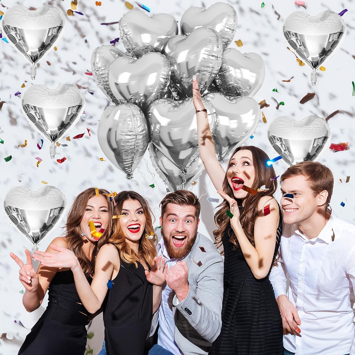 AMFIN® (Pack of 10) 18 Inch Silver Heart Shaped Balloons/Heart shape balloons for decoration - Silver - Image 5 thumbnail