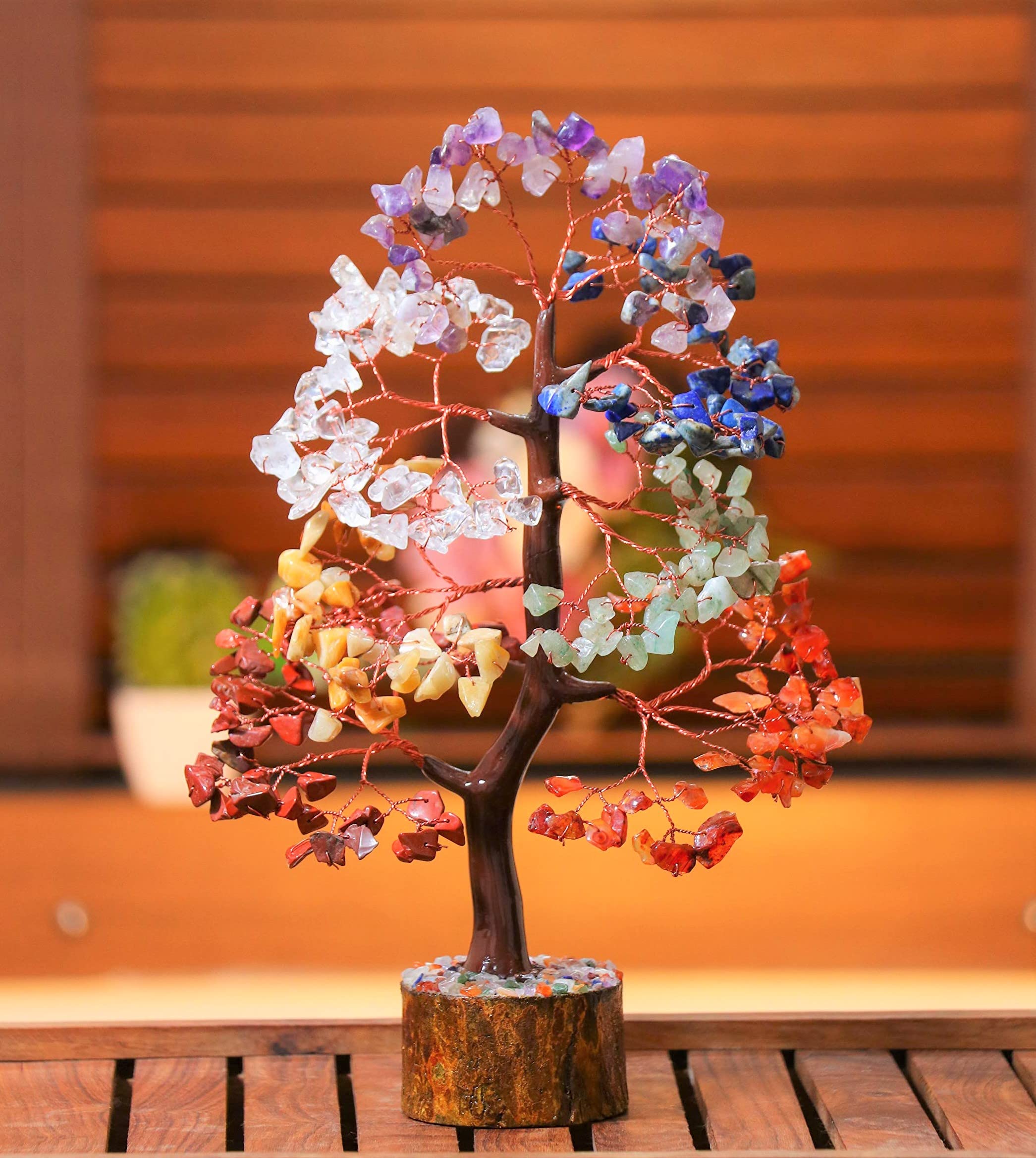 Crocon Sette Chakra Gemstone Tree Feng Shui Figurina Soldi Bonsai Buona Fortuna Reiki Cristalli Guarigione Equilibrio Decorazione Ricchezza Prosperità Tavolo Decorazione Stanza Regalo Dimensioni 10-12