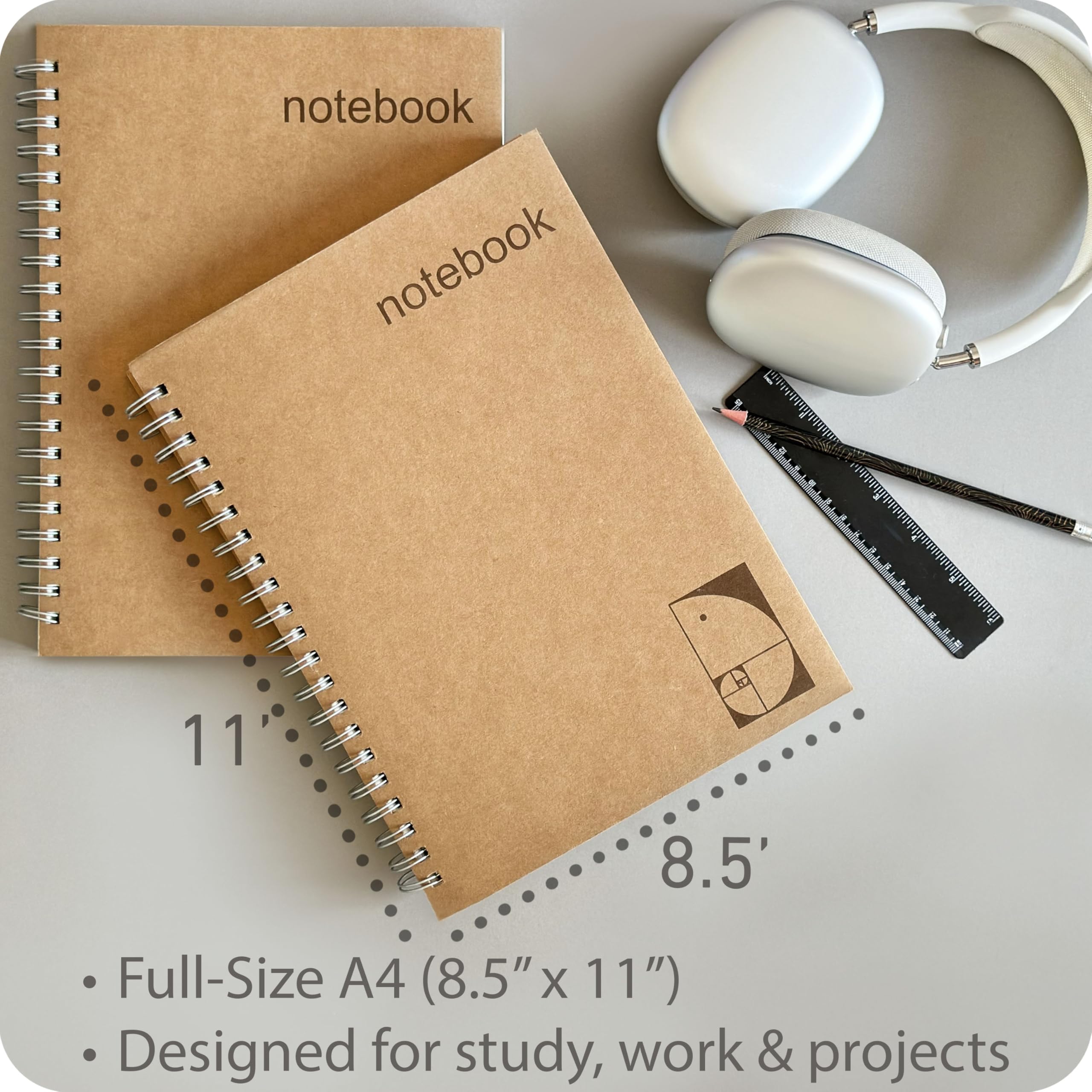 le vent Notizbücher mit Punktraster, A4, gepunktet, 21,6 x 27,9 cm, gepunktet, 200 Seiten aus hochwertigem, 100 g/m² dickem, tintenfestem Papier, großes Bullet Journal zum Schreiben, Skizzieren und