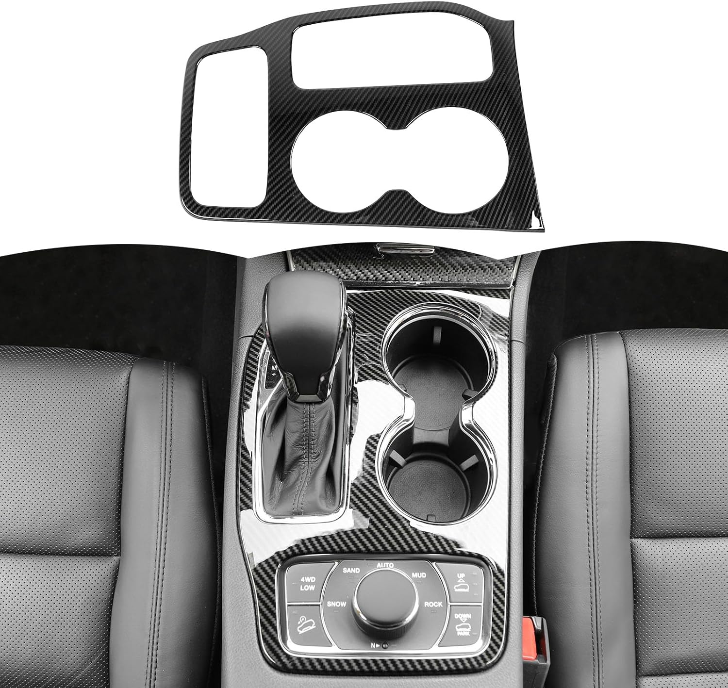 RT-TCZ Carbon Fiber Gear Shift Panel Trim Cover Center Console Cup Holder Stickers Decoration Interior Accessories for Jeep Grand Cherokee 2016-2020