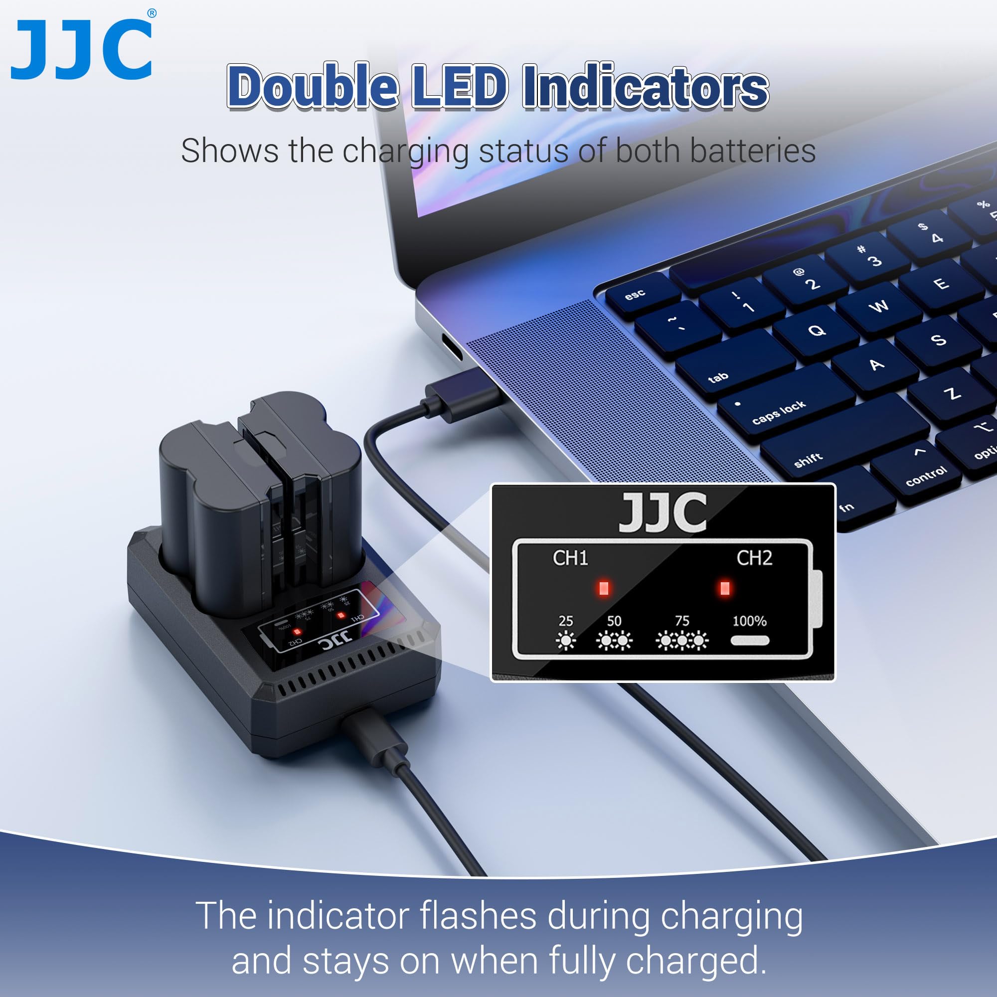 JJC Podwójna ładowarka USB-C kompatybilna z Nikon Zf Z7II Z7 Z6III Z6II Z6 Z5II Z5 D850 D780 D750 D610 D600 D500 D7500 D7200 D7100 D7000 Zastępuje aparaty Nik. EN-EL15/EL15 15a/EL
