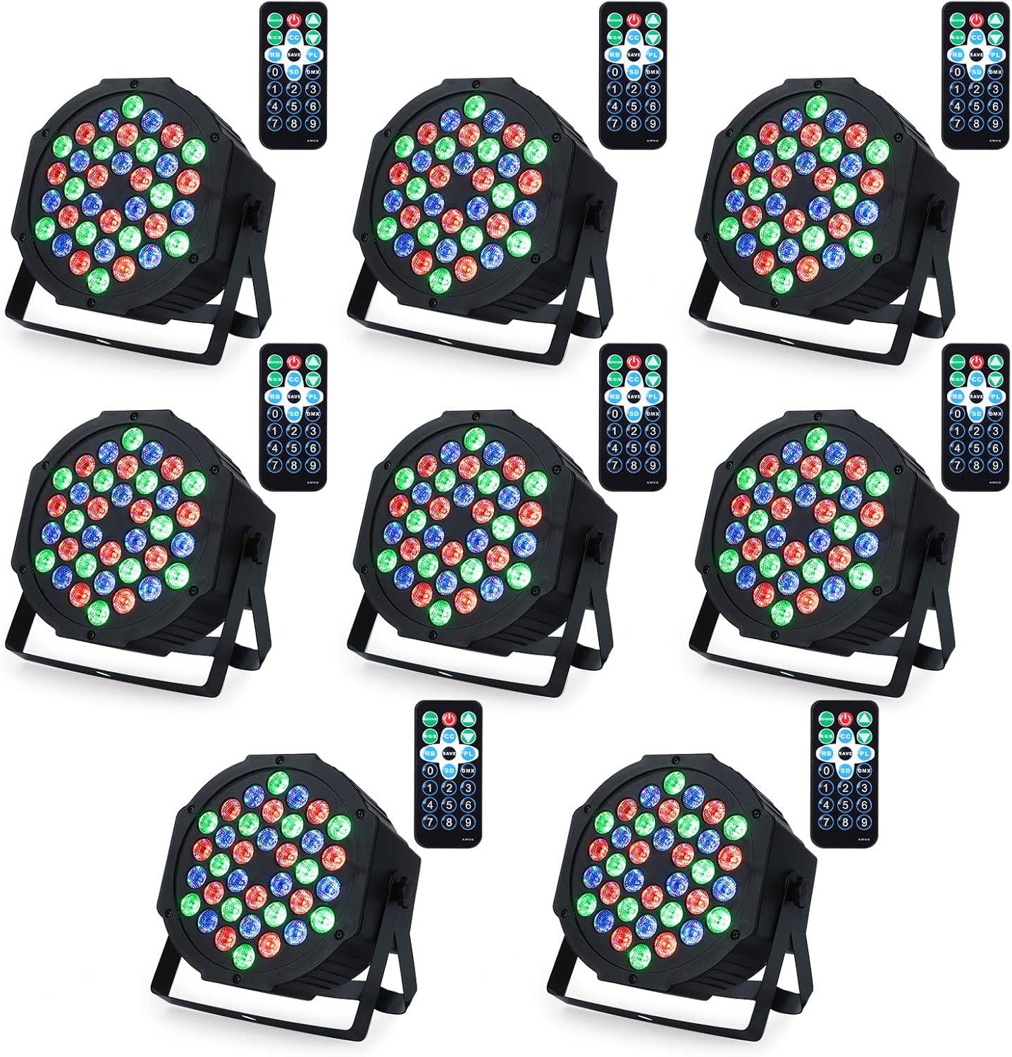 Dj Lights, 8 Pack 36 LED Par Lights Stage Lights with Sound Activated Remote Control & DMX Control, Stage Lighting Uplights for Wedding Club Music Show Christmas Holiday Party Lighting
